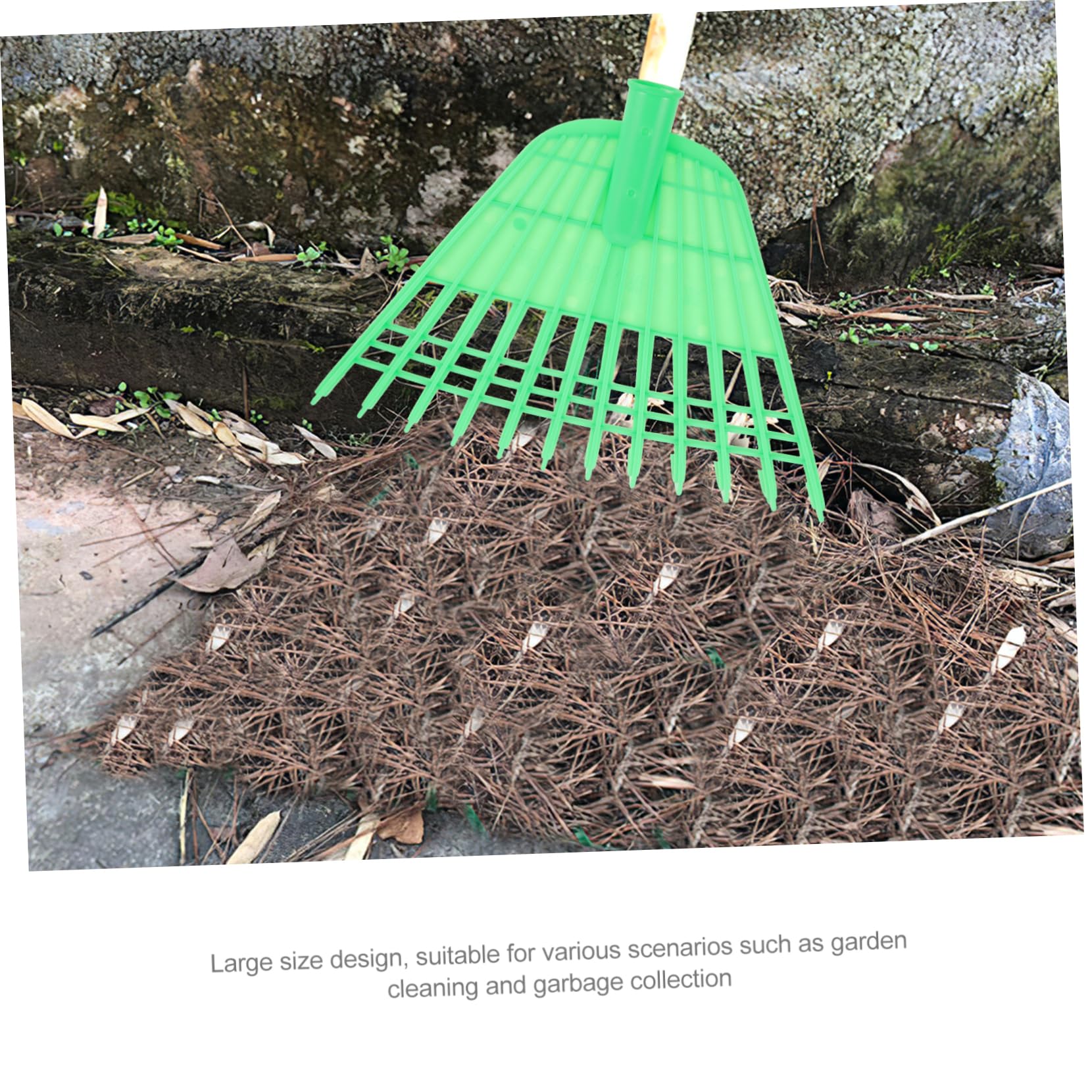 Rastrillo de Jardín de Plástico Verde para Jardinería y Césped | Ligero y Multifunción, entre Flores y Recogida de Basura, Uso Exterior en Camping