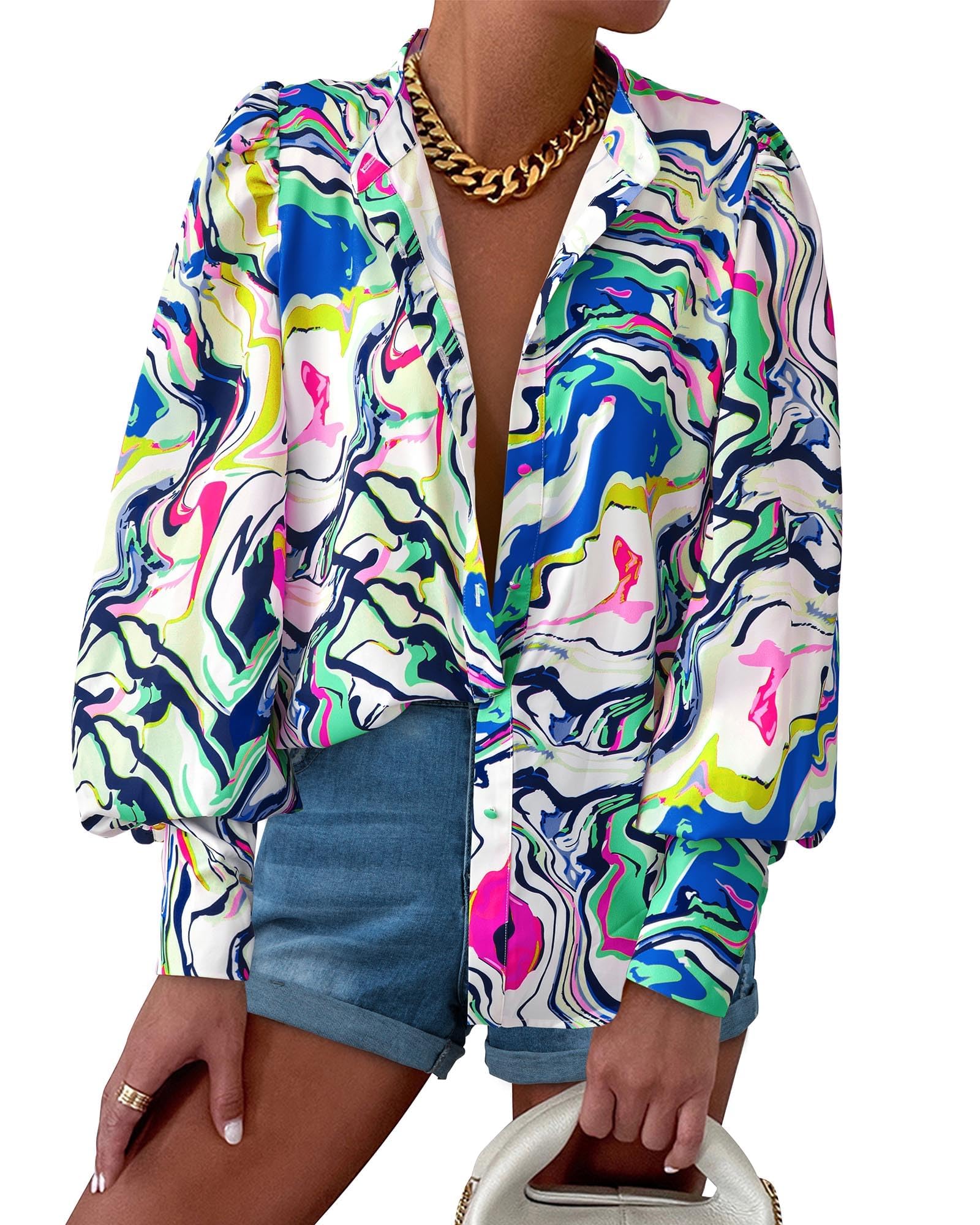 KIRUNDO Boho Tops for Women Blouses Dressy Casual 2025 Summer Fall Long Sleeve Floral Button Down Shirts Date Outfits