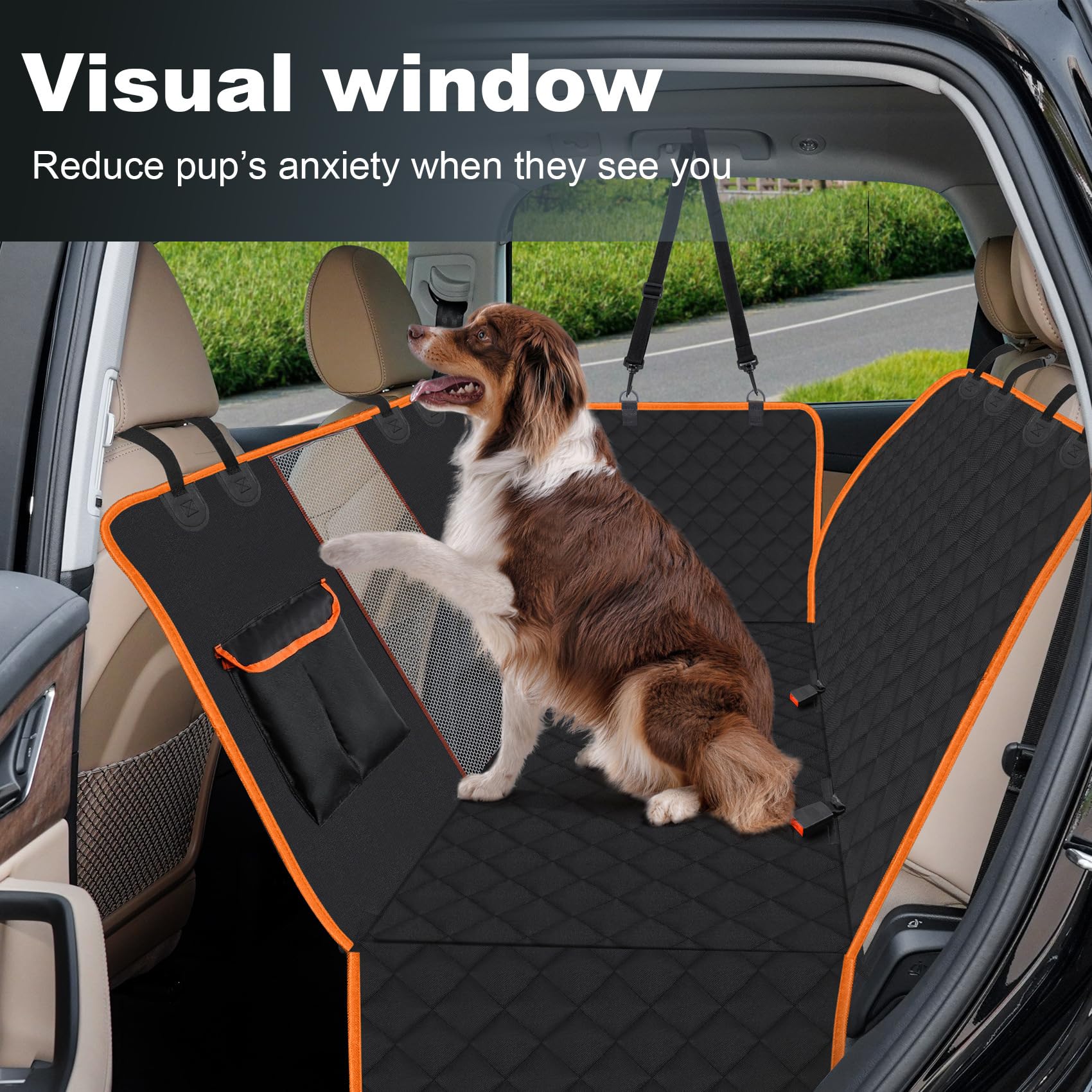 Hundedecke für Auto Rückbank für Land Rover Discovery Sport 7 Seats 2020-2023, Verbesserte Einklappen Autoschondecke Hund Rücksitz mit Seitenschutz & Sichtfenster
