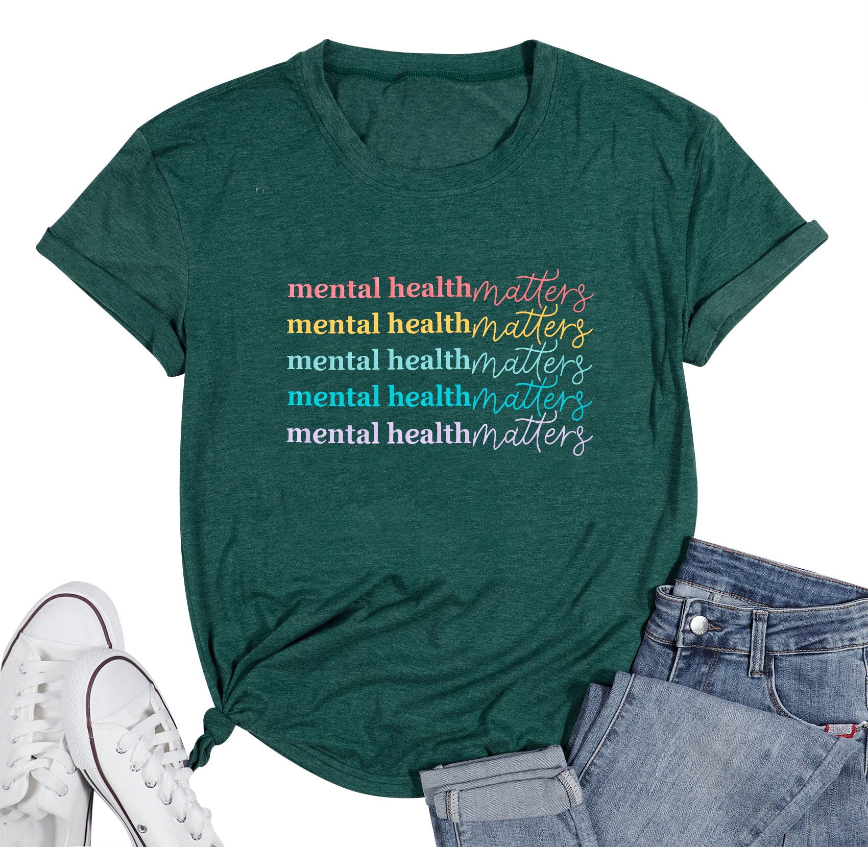 KIDDADMental Health Matters Shirt Women Cute Therapist Tee Casual Short Sleeve Psychologist Shirt Top