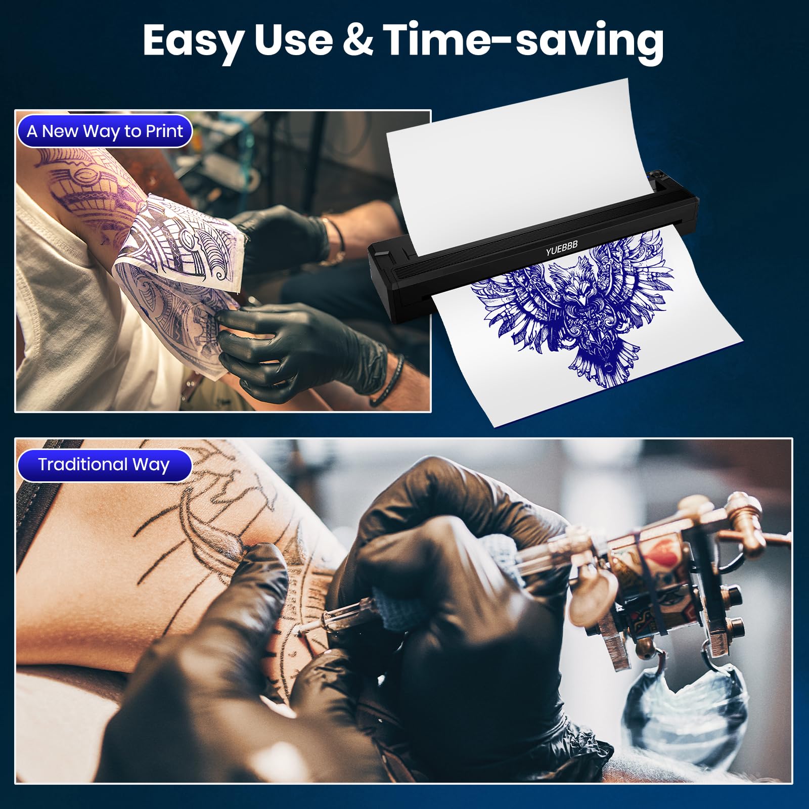 Imprimante de Pochoirs de Tatouage, Transfert Thermique Bluetooth, Compatible Smartphone et Ordinateur