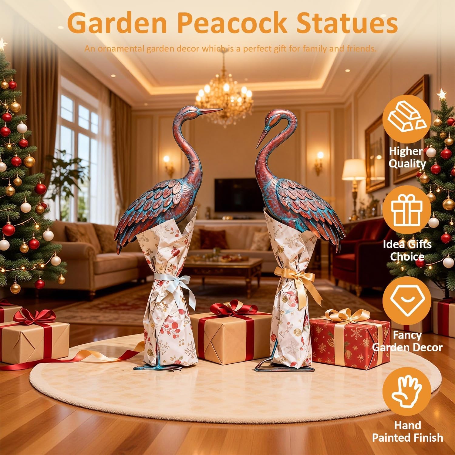 Kircust Garden Crane Statues Patina Heron Decoy, Standing Metal Crane Sculptures Bird Yard Art for Outdoor Decor, 47-48 Inch, Set of 2