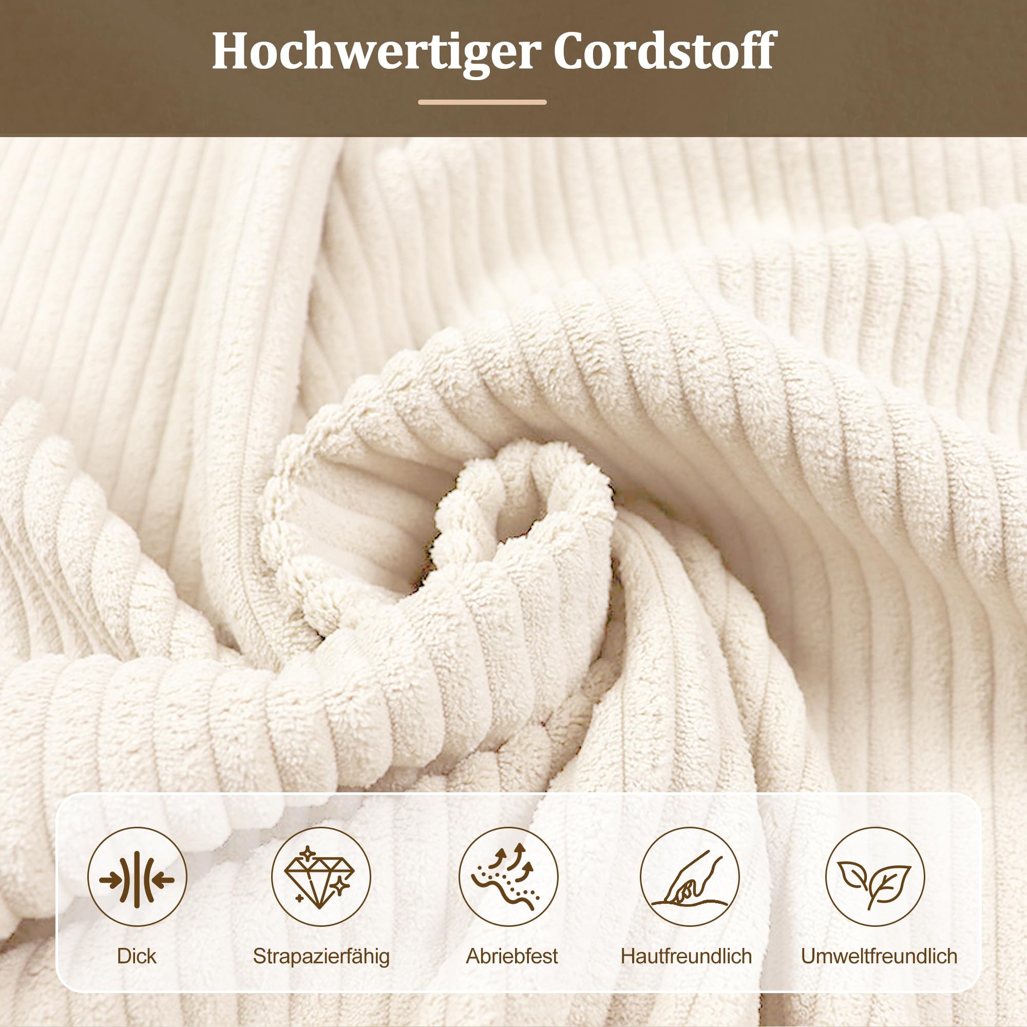 Merax Polsterbett Doppelbett 180x200 cm mit hydraulischem Stauraum & Lattenrost, Samt, 13 cm Dickes gepolstertes Kopfteil (105 cm hoch), eingebaute Struktur, Cord, Beige (Ohne Matratze)