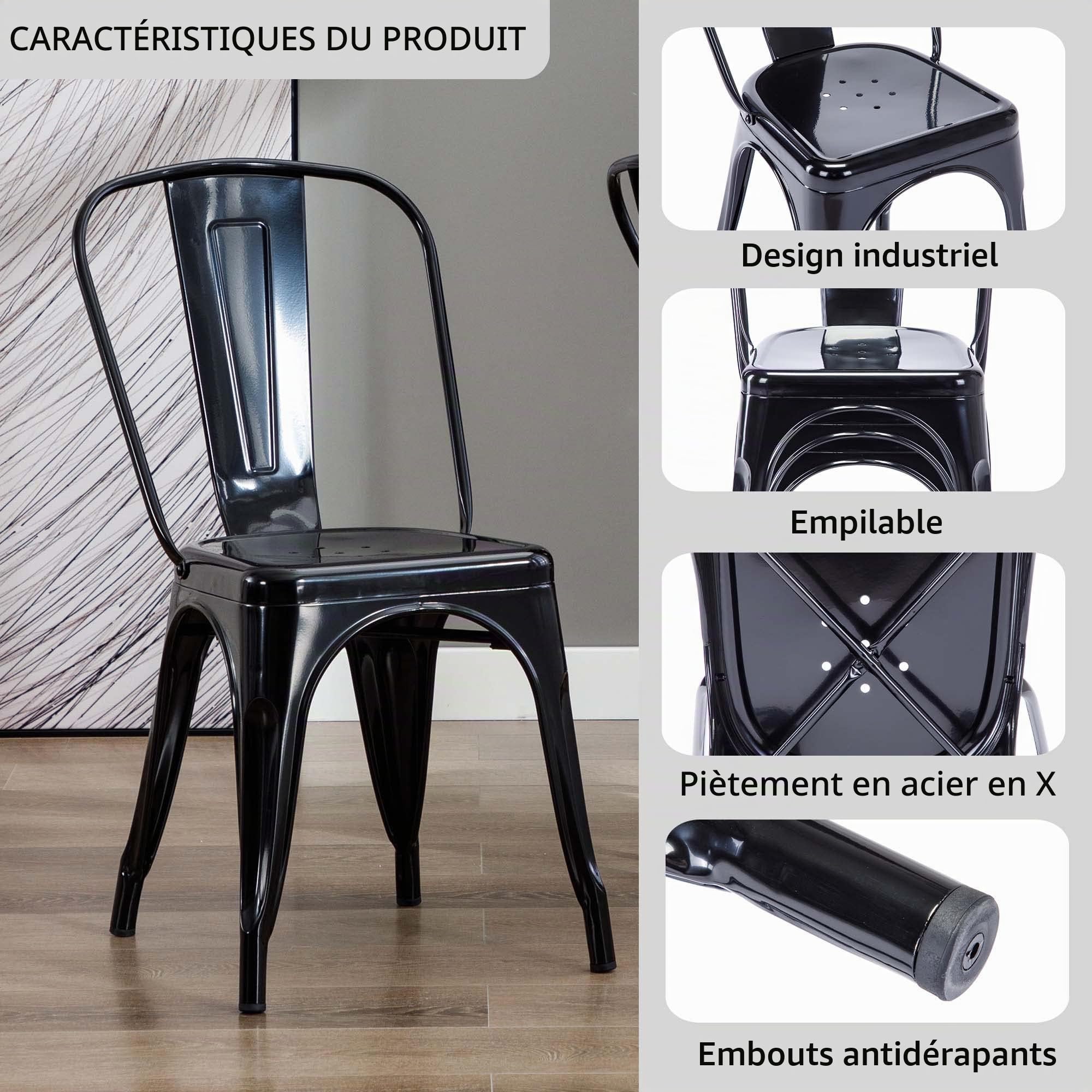 DUHOME Chaise de Salle à Manger en Métal Lot de 4, Chaise de Cuisine Empilable Chaise de Jardin avec Dossier pour Bar Café Salon Restaurant Intérieur et Extérieur, Noir