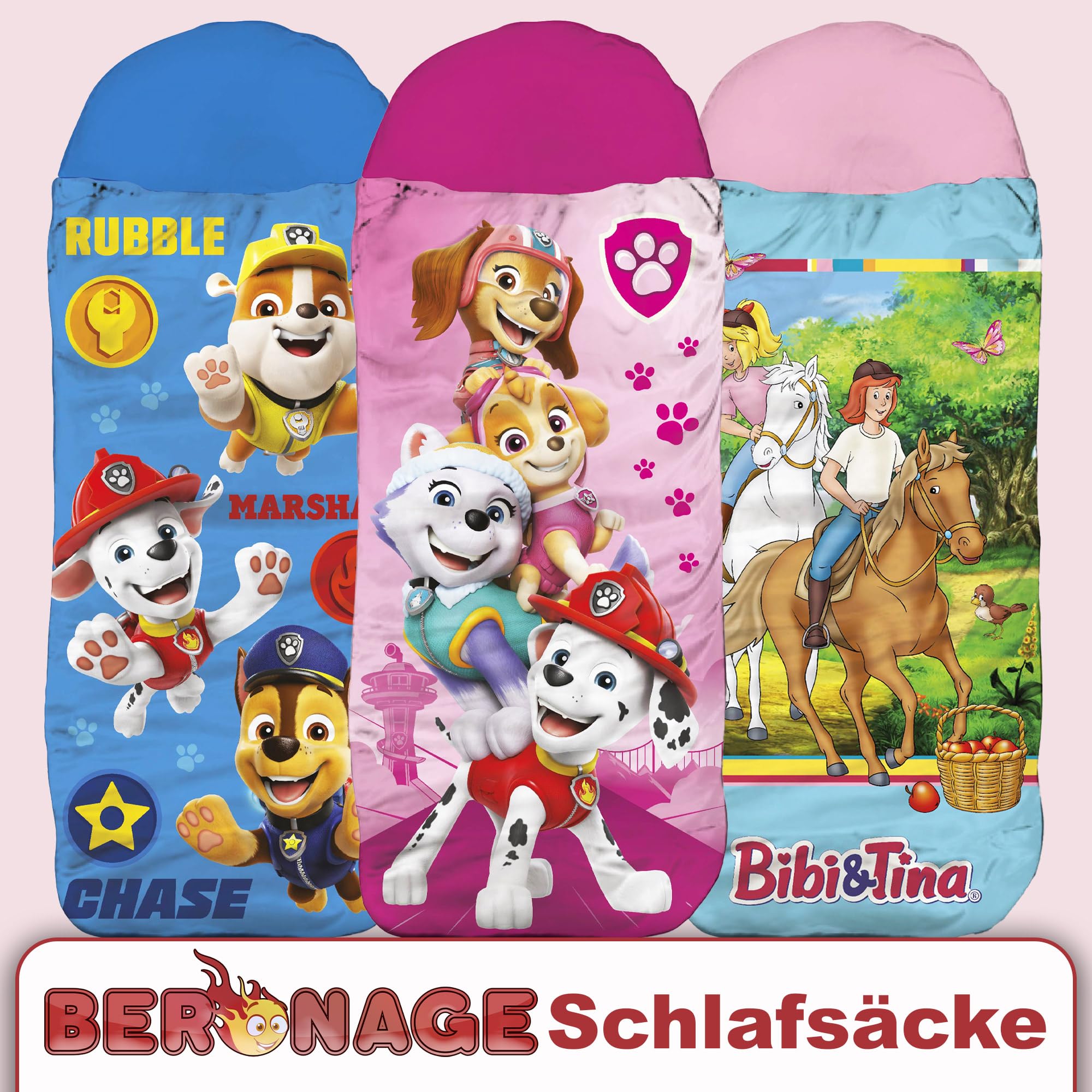 Saco de dormir infantil Paw Patrol – Rosa 140 cm + 30 cm (capucha) x 70 cm ideal para exteriores/interiores con Skye, Everest, Liberty, Marshall, saco de dormir momia para niñas y niños con cremallera