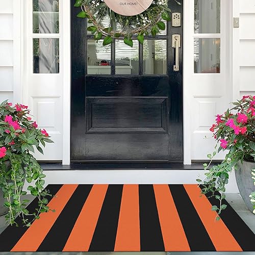 IOHOUZE Fall Door mat 27.5" x 43" Orange Black Striped