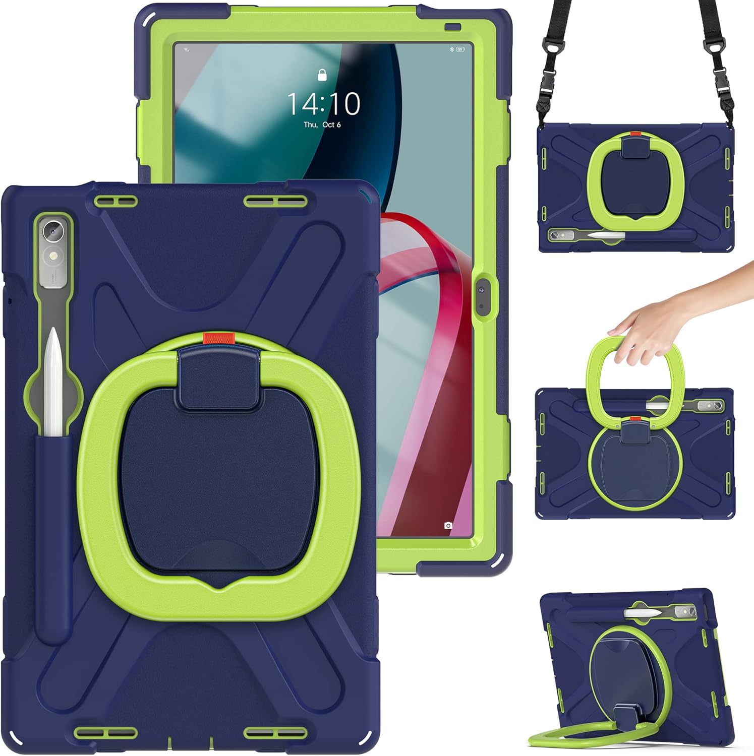 Lenovo Tab P11 Pro 2nd Gen 11.2" 2022 TB-132FU TB-138FC Case, Cover for Lenovo Tab P11 Pro 11.2", Heavy Duty Shockproof Case with 360 Rotating Hand Grip and Kickstand, Shoulder Strap, Pencil Holder