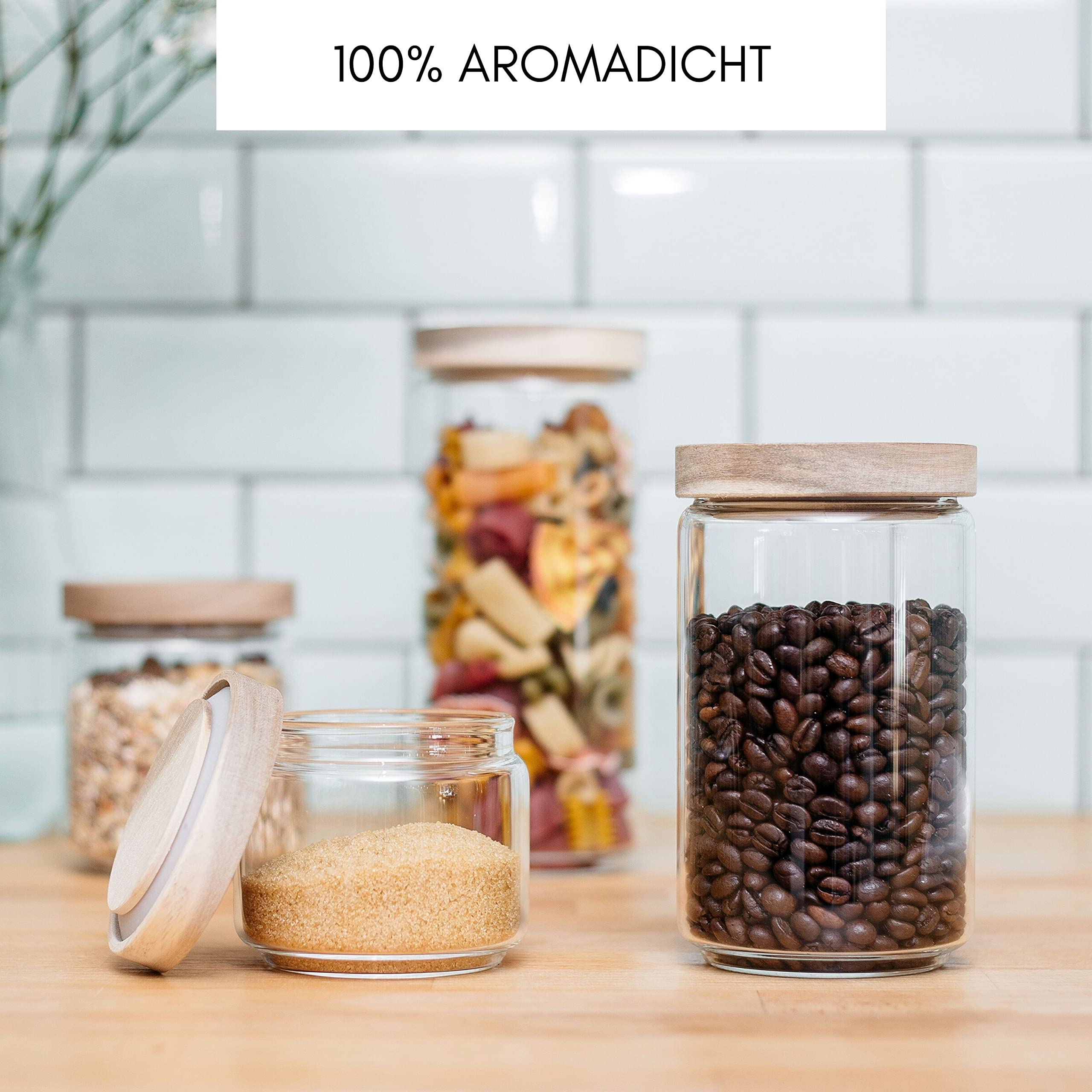 Econovo® Voorraaddozen met deksel van glas (3-delig), stapelbaar en luchtdicht, glazen voorraadpotten met deksel voor levensmiddelen, groot en klein, voorraaddozen set voor de keuken, 700 ml