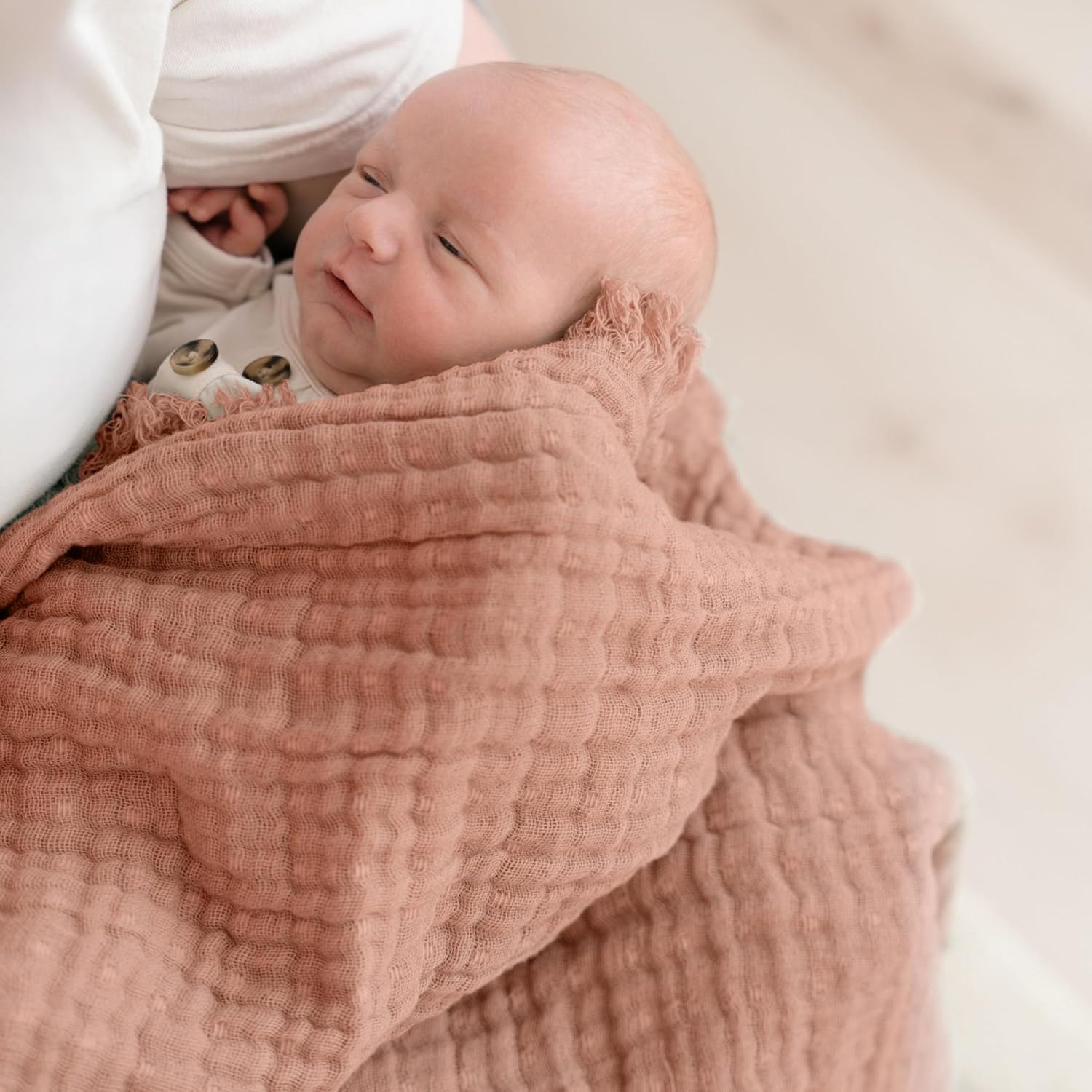 Crane Baby Multi-Layer Muslin Baby Blanket, 100% Cotton Baby Blankets, Blush Pink Ombre Design, Nursery Swaddling Blankets for Newborns, 30" x 40", Warm and Breathable Stroller Blankets for Babies