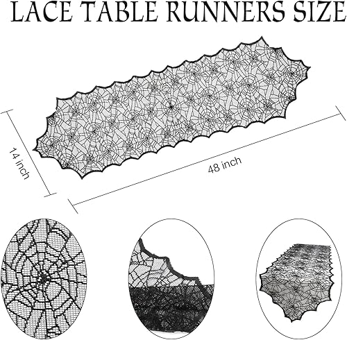 Miniatura 2 de Camino de mesa de Halloween, camino de mesa de encaje negro, 14 x 48 pulgadas, camino de mesa de telaraña, decoración de mesa de Halloween, caminos