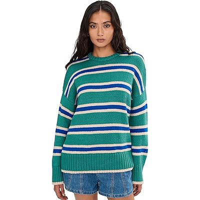 Faherty Heirloom Cotton Summit Pullover shoreline green stripe