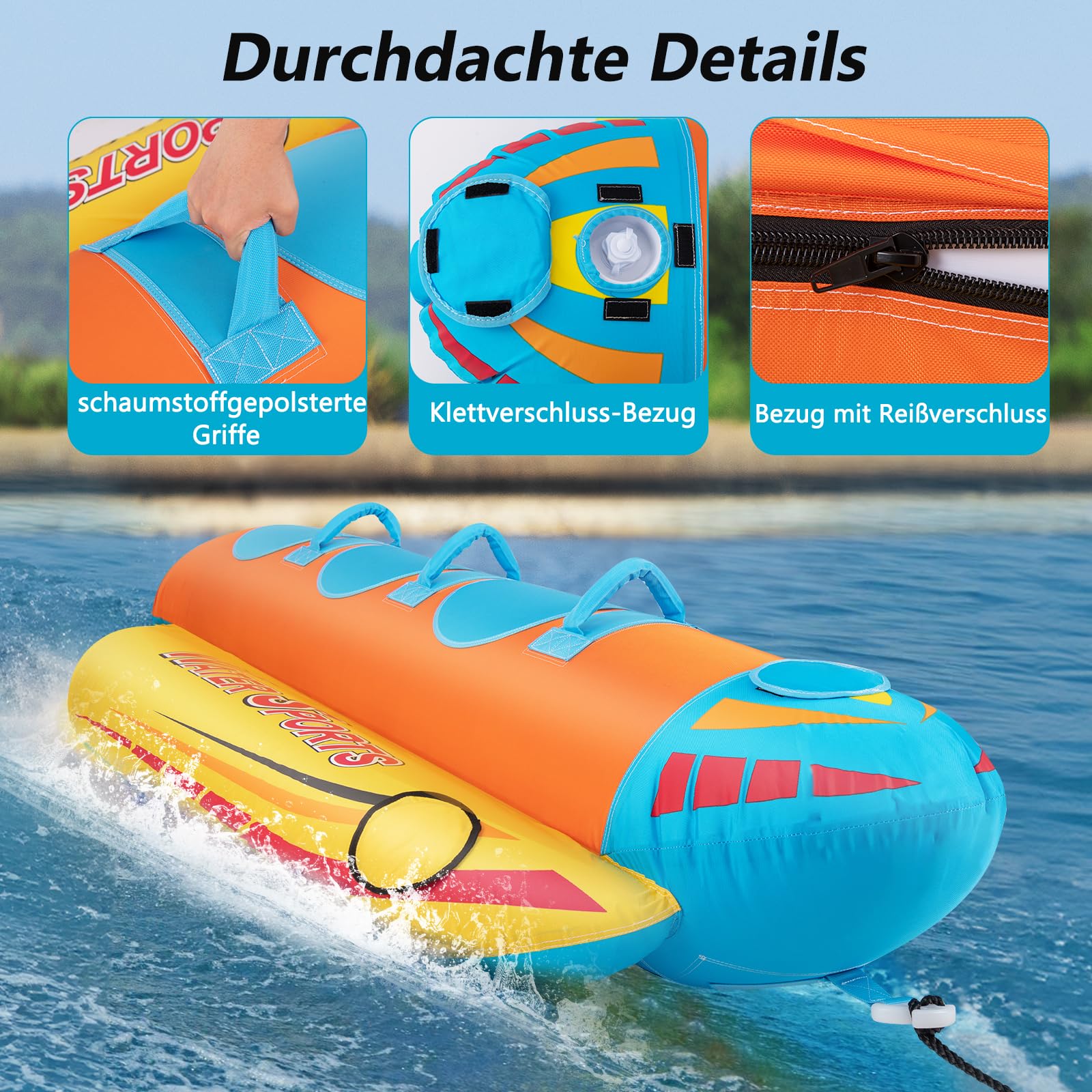 GYMAX Tubo Inflable para Bote de 1-3 Personas con Capacidad de 231 kg con Cubierta Completa de Nylon, Remolcable con Asas de Fácil Agarre y Almohadillas EVA, para Jóvenes y Adultos