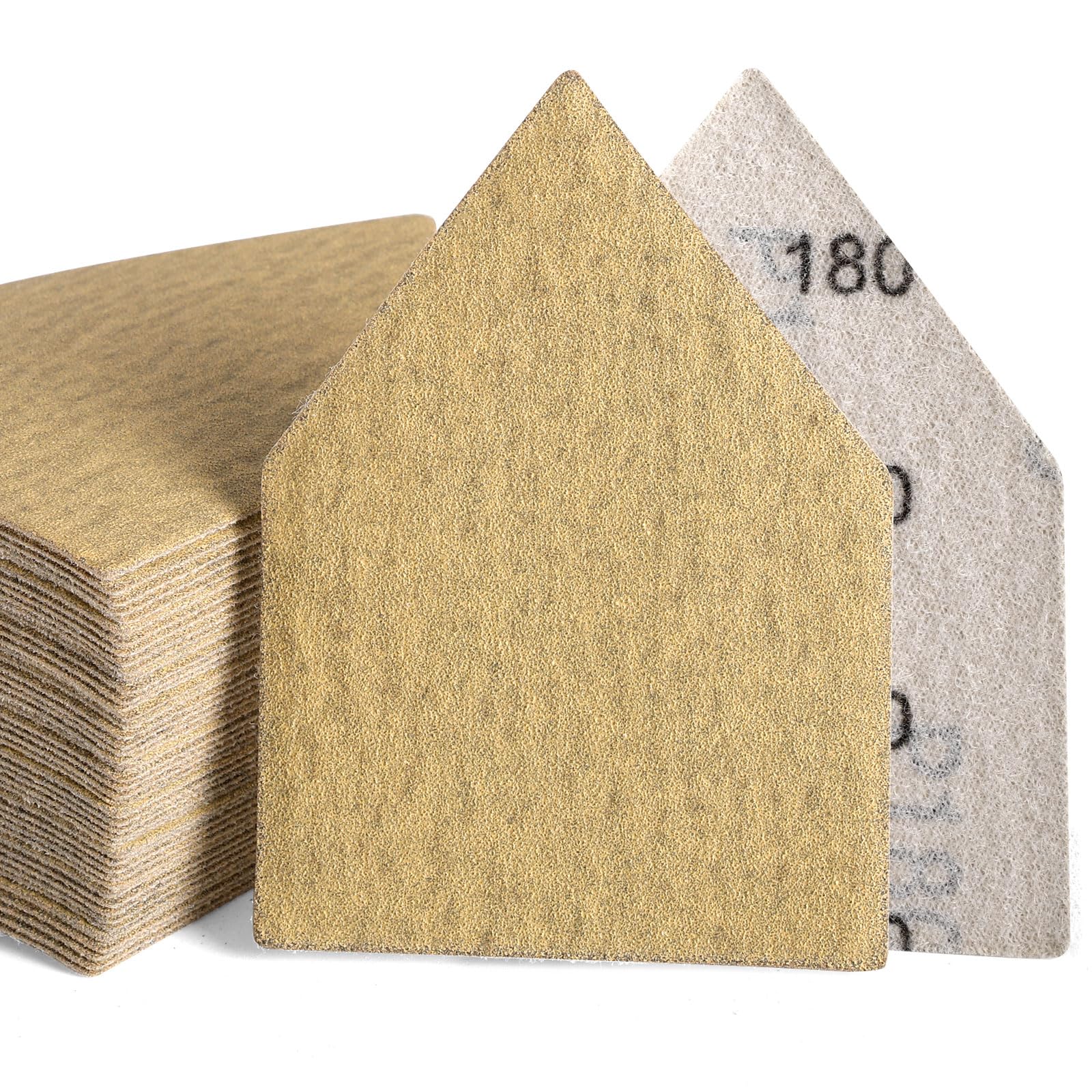 POLIWELL 50PCS 90mm x 65mm Triangle Sanding Sheets Hook & Loop 180 Grit Replace Milwaukee M12 Orbital Detail Sander, Alumina Abrasive Sand Paper for Wood Finishing, Detail Sanding