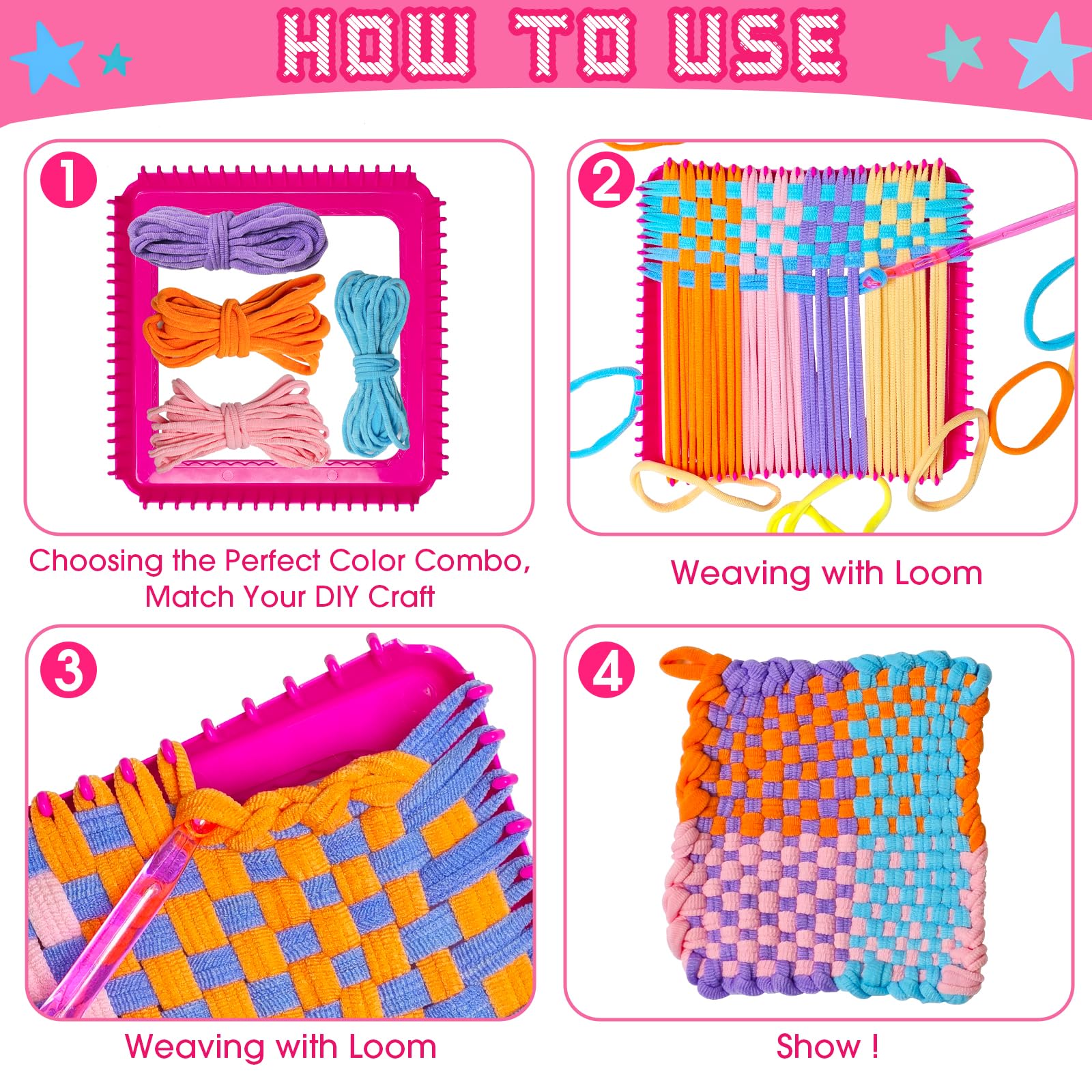ZJEFUNS Kit di telaio per tessitura, giocattoli per bambini e adulti, fai da te, arti e mestieri per ragazze di età 5 6 7 8 9 10 12, kit per maglieria con telaio per pentole, include 8 anelli colorati