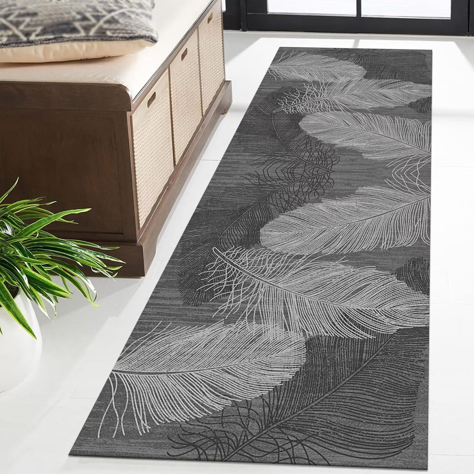Teppich Läufer Flur Diele Küche rutschfest Waschbar Grau Dauerhaft 100X400CM Abstrakt Teppichläufer für Wohnzimmer Korridor Schlafzimmer Büro Esszimmer Flurläufer Anpassbar Meterware