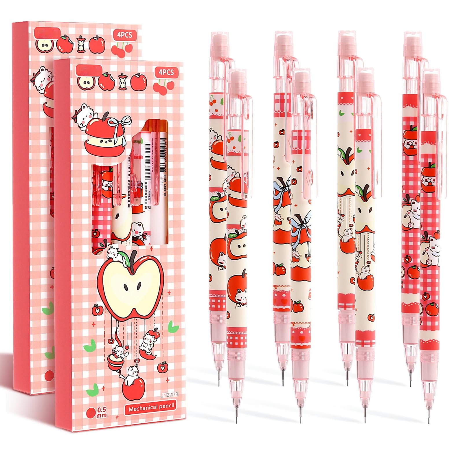 Lot de 8 porte-mines en forme de chat mignon rouge avec gomme de 0,5 mm pour l'école, le bureau, l'école