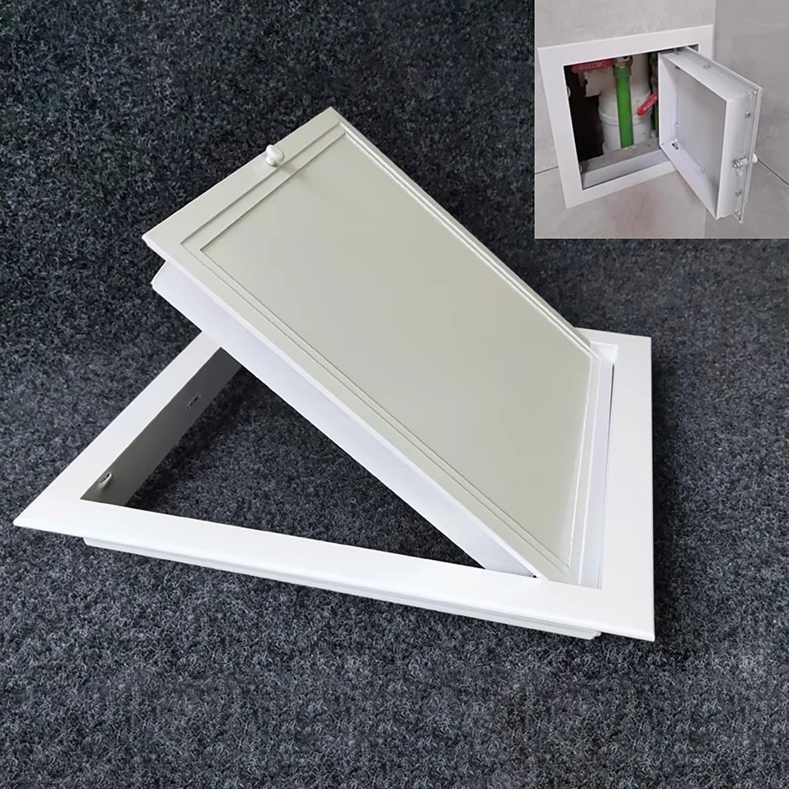 Sportello Ispezione Sportello di Accesso Idraulico per Doccia con Maniglia, Botola di Accesso a Parete Bianca, Pannello di Accesso Incassato, Coperchio di Ispezione in Metallo Staccabile(60x70cm(24x28
