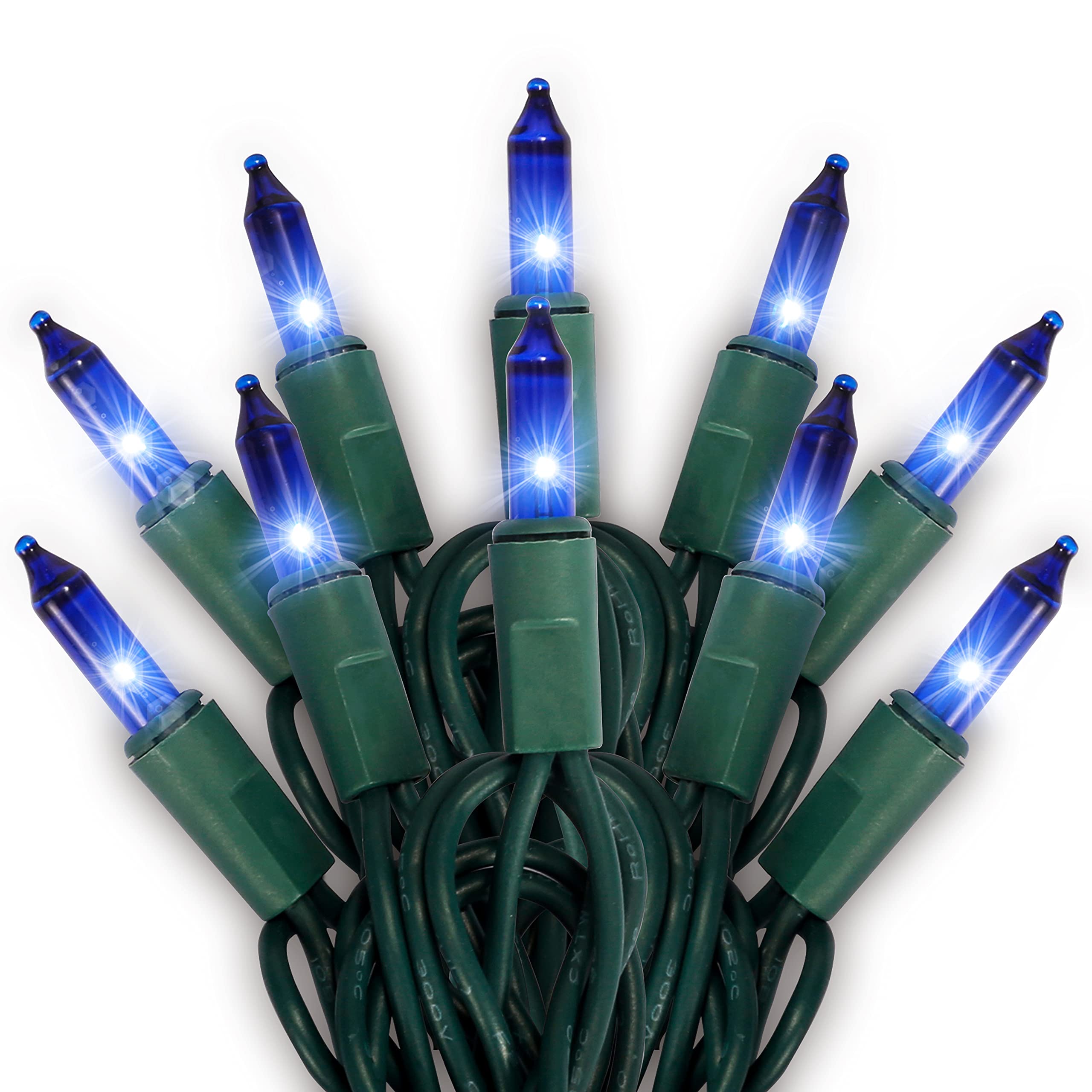 22.3 FT Christmas String Lights,100 Count Waterproof Indoor and Outdoor Holiday Green Wire Lights for Indoor and Outdoor Party, Home, Patio, Lawn, and Christmas Holiday Decor (Blue)