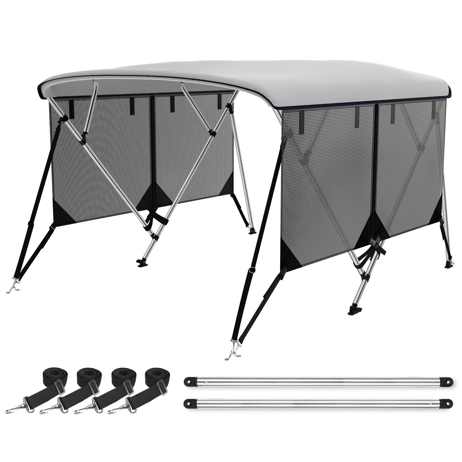 Bimini Top for Boats Boat Canopy with Mesh Sidewalls (Grey, 4 Bow 85"-90"W)