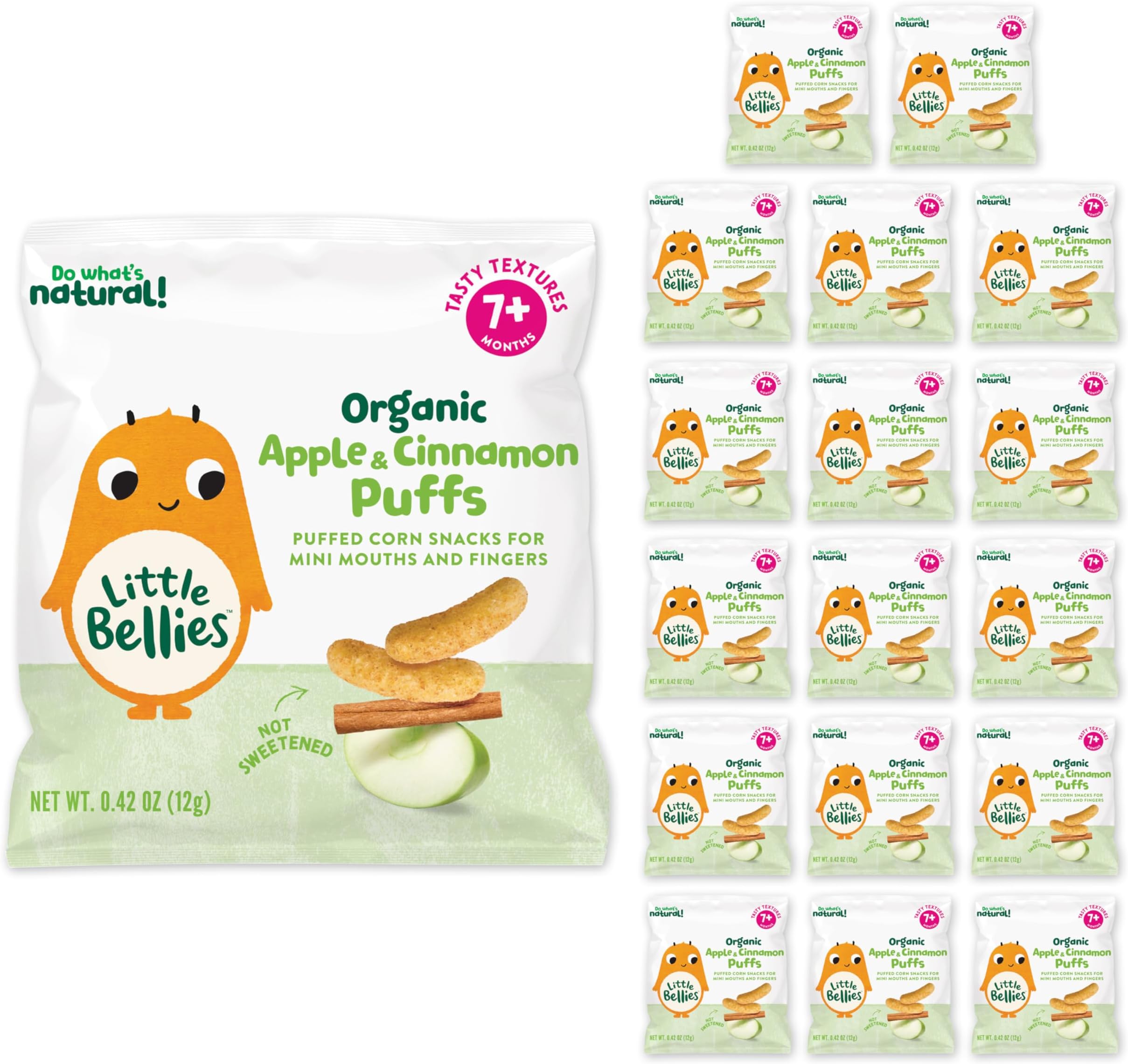 Little Bellies Organic Apple & Cinnamon Puffs Baby Snack (Pack of 18 x 0.42 oz Individual Packs)