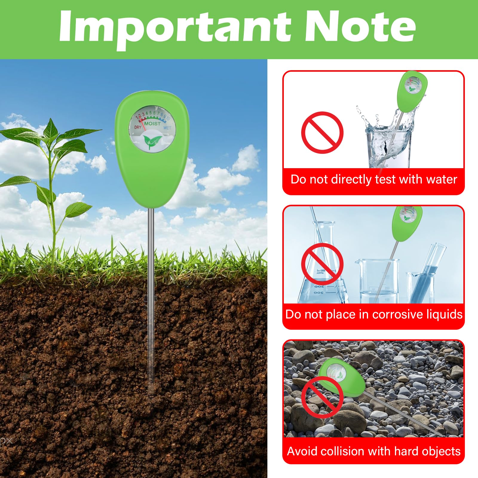 Misuratore di umidità del Suolo, Nessuna Batteria Necessaria Tester per Il Acqua Monitor, Igrometro per Piante, Adatto Piante da Interno ed Esterno, Orti Iardino, Fattoria,Giardino