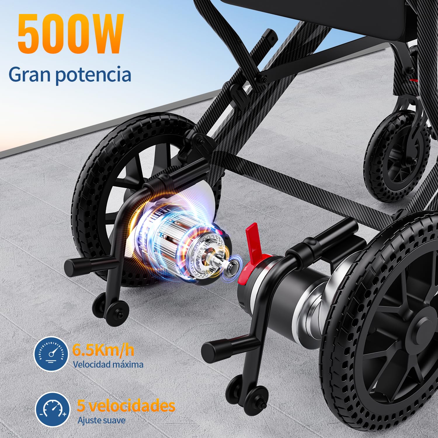 E10 Silla de Ruedas Eléctrica Ligera de 19 kg para Adultos, Portátil y Plegable, con Autonomía de 25/50 km, Motor 500W y Batería de Litio 12Ah, Todoterreno, Capacidad de Carga 150 kg
