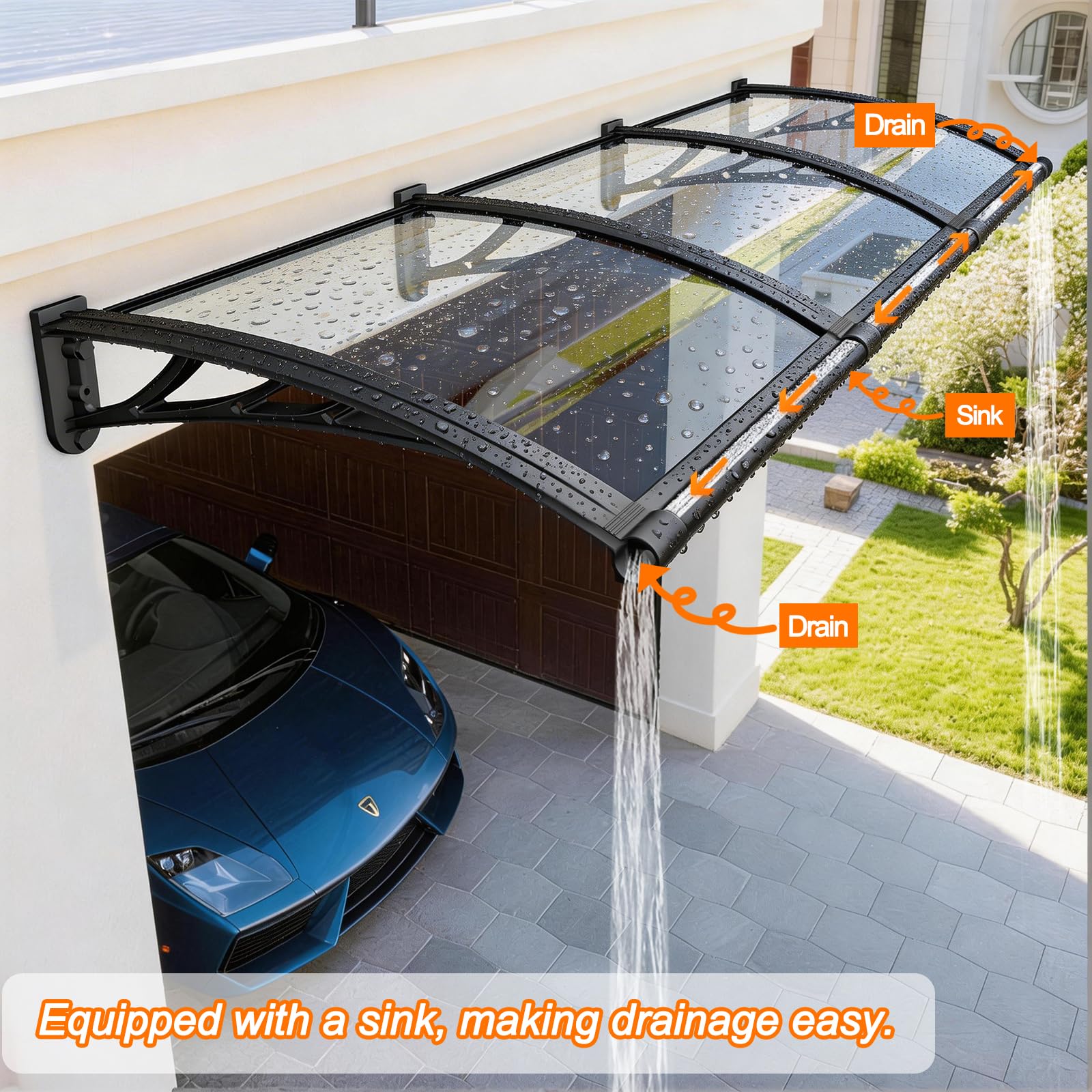Flankre Marquesinas Exterior para Puertas y Ventanas 80x345cm, El Panel está Fabricado en policarbonato, es Resistente al Agua, a los Rayos solares y a la Intemperie.(marrón)