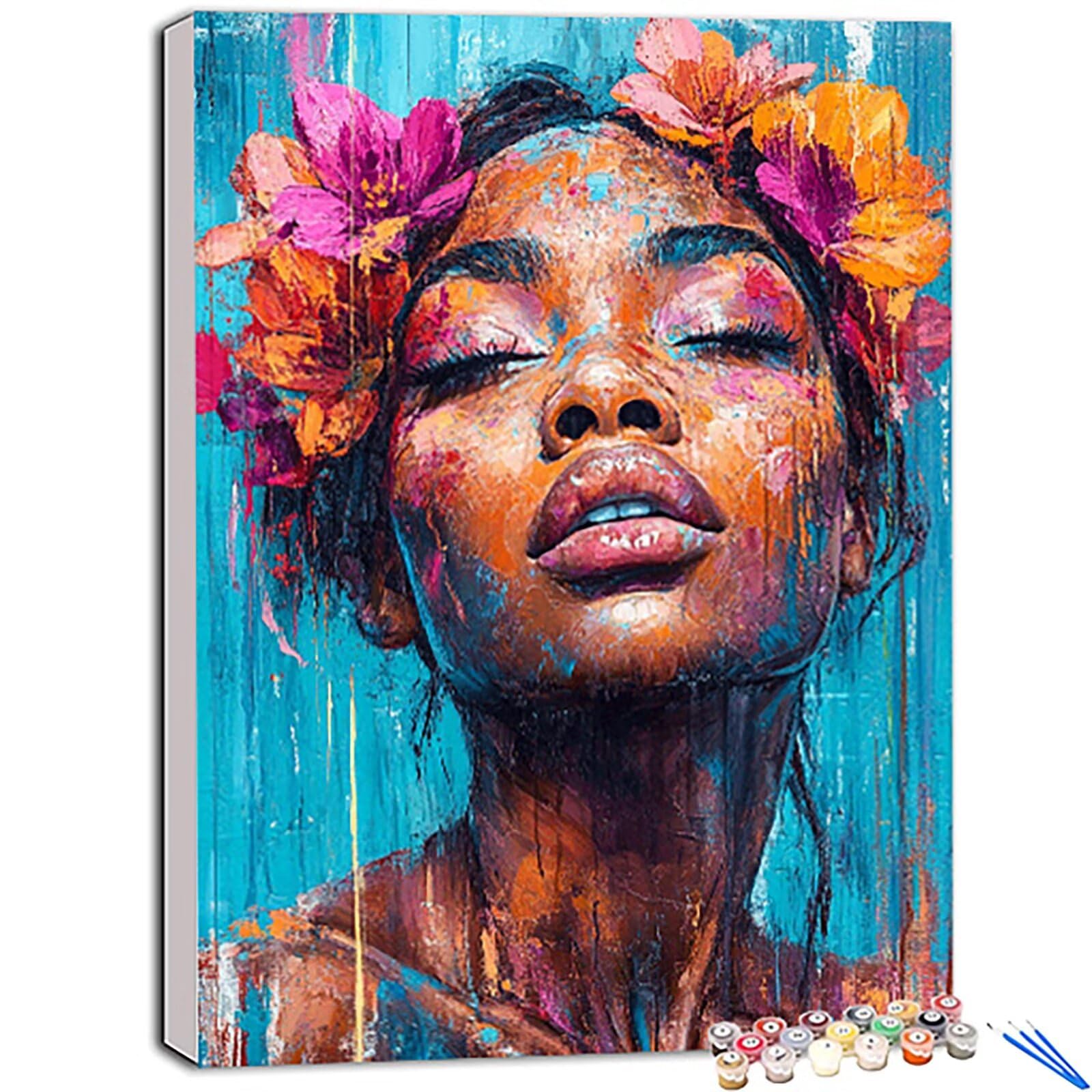 Pintar por Numeros Adultos Mujer, Pintar por Numeros Flor, Paint by Numbers con Pinceles y Pigmento Acrílico, DIY Kit Manualidades Adultos para Decoración Hogar, Regalo 70x95 cm Sin Marco X-478