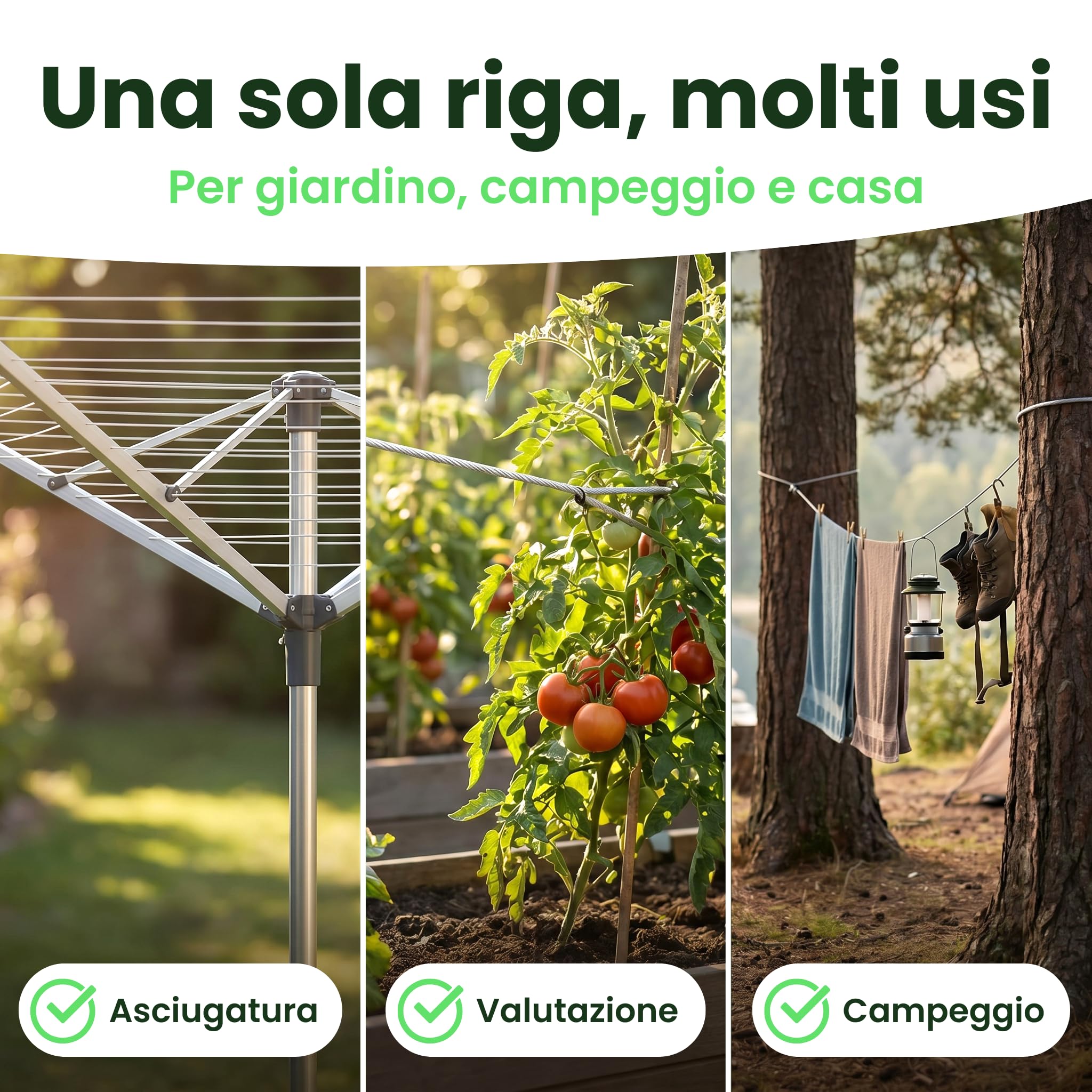 SimplySmooth Stendibiancheria 30m - Corda con anima in acciaio in 3 lunghezze - Extra resistente e robusta - Per giardino, campeggio e stendibiancheria - Corda da esterno