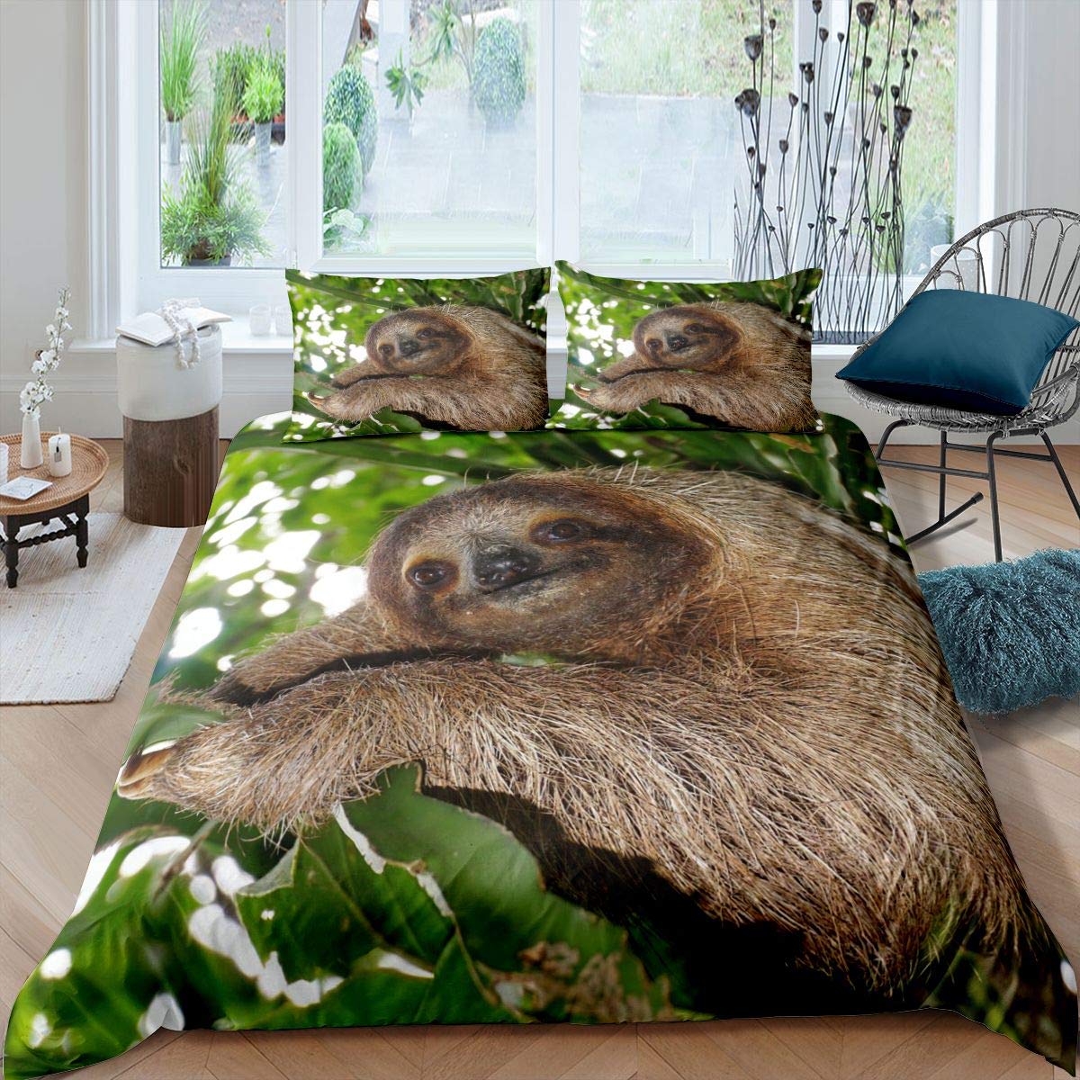 Homemissing Boys Multicoloured 25 Sloth Duvet Cover Cute Sloth Bedding Set Jungle Wild Animal Comforter Cover For Girls Kids Nature Lightweight Bedspread Cover Double Size