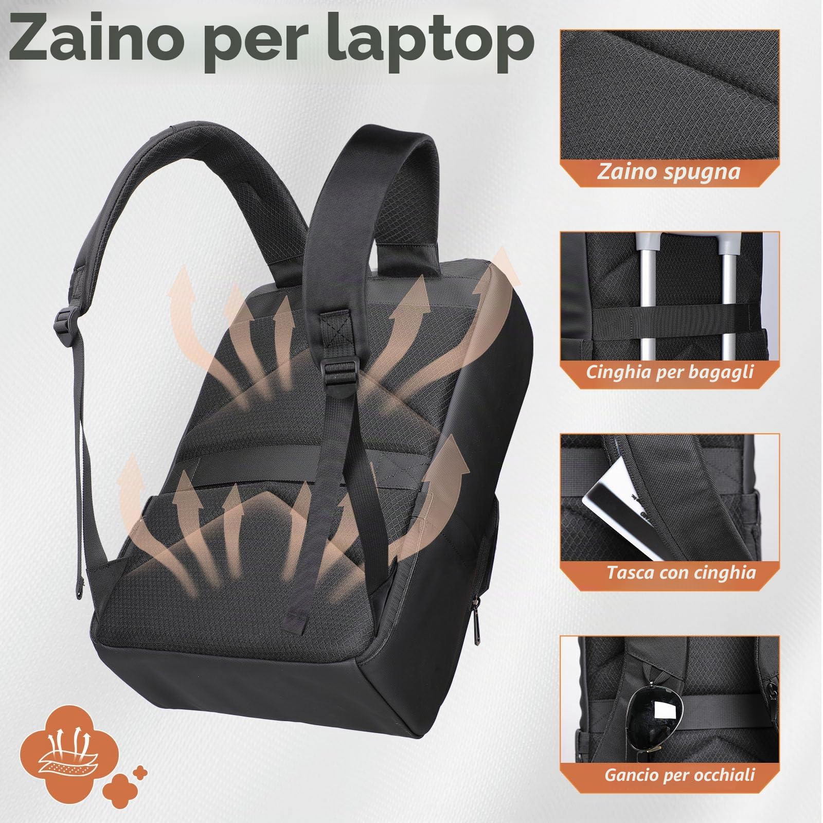 hk Zaino per Laptop da 17,3" con Design Originale per Uomo e Donna | Zaino Casual da Lavoro e da Viaggio, Impermeabile, Leggero e di Grande Capienza, Ideale per Ufficio e Università, Nero