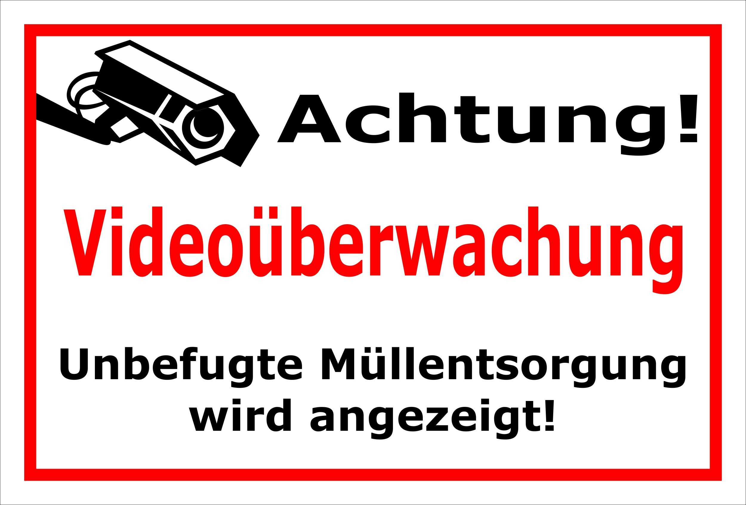 Schild Videoüberwachung Müllentsorgung angezeigt – 60x40 cm – 3mm Aluverbund – mehrere Größen/Materialien