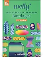 Welly Bandage Family Pack: 80 Flexible Fabric & Waterproof Bandages with Fun Patterns for Cuts, Scrapes & Wounds