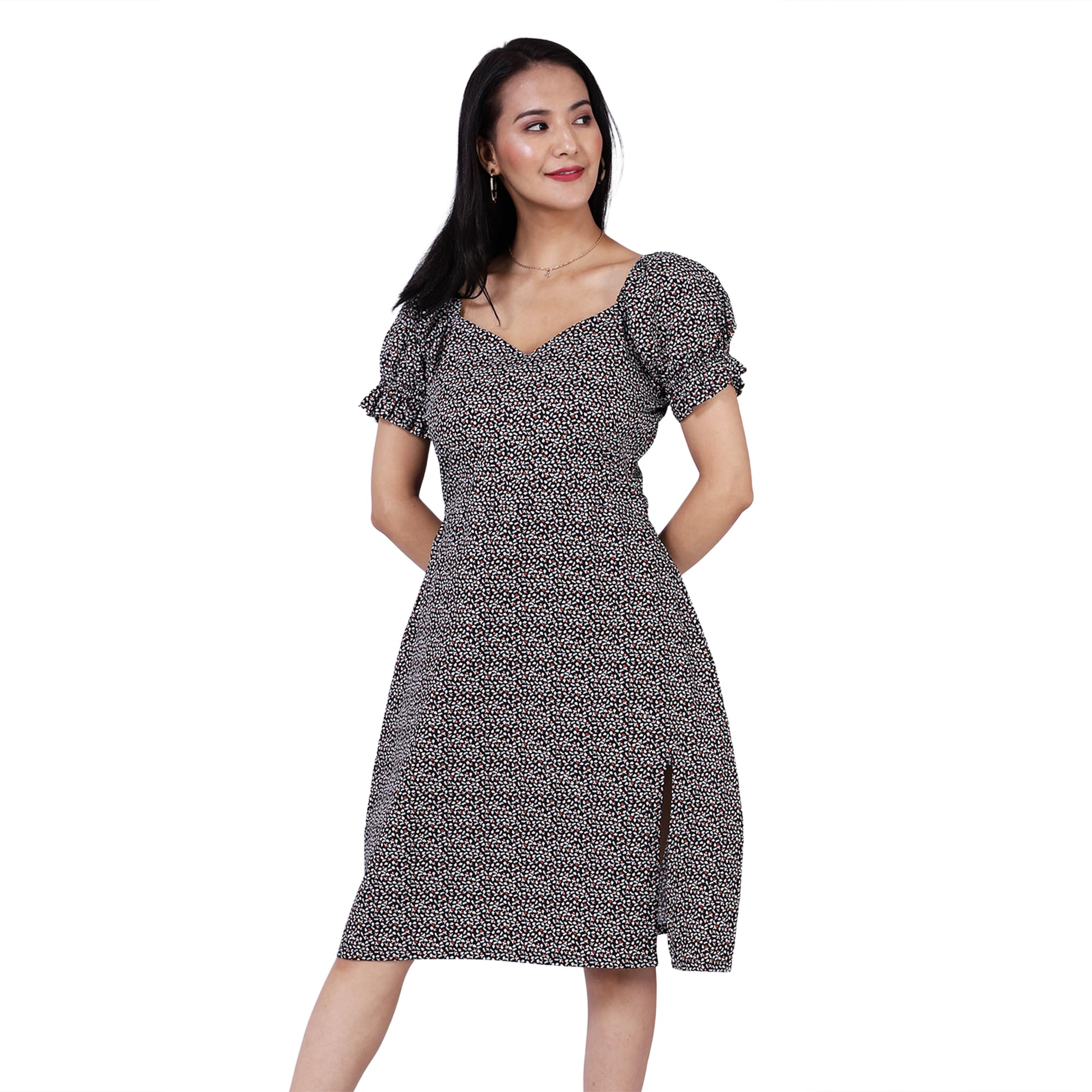 INDOPHILIAWomen's Cotton Midi Black Dress