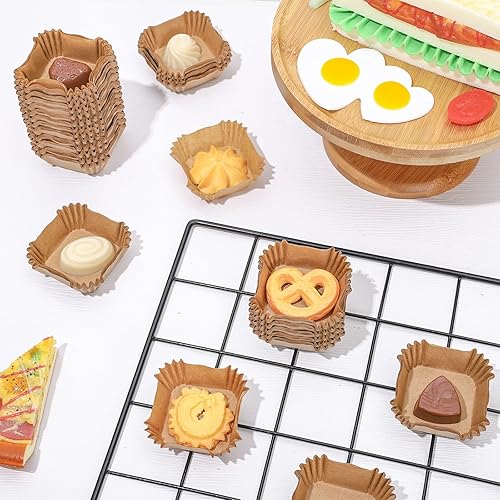 Miniatura 3 de Whaline 500 moldes cuadrados para cupcakes, color marrón, desechables, para hornear, para otoño, baby shower, boda, despedidas de soltera,