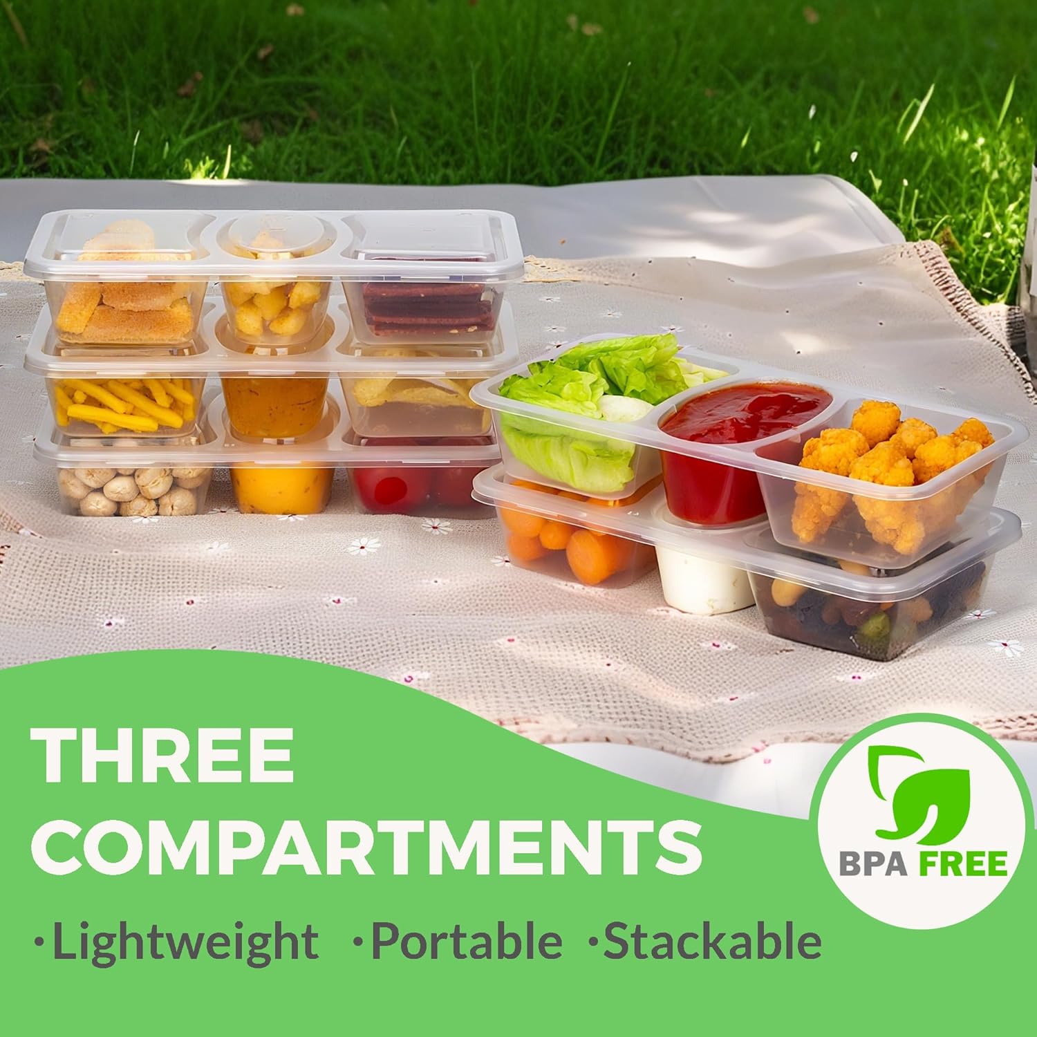 MACTANO 8 OZ Reusable Snack Containers with Lids, New 3 Compartment Condiment Snack Pack Containers 20 Sets - Image 2