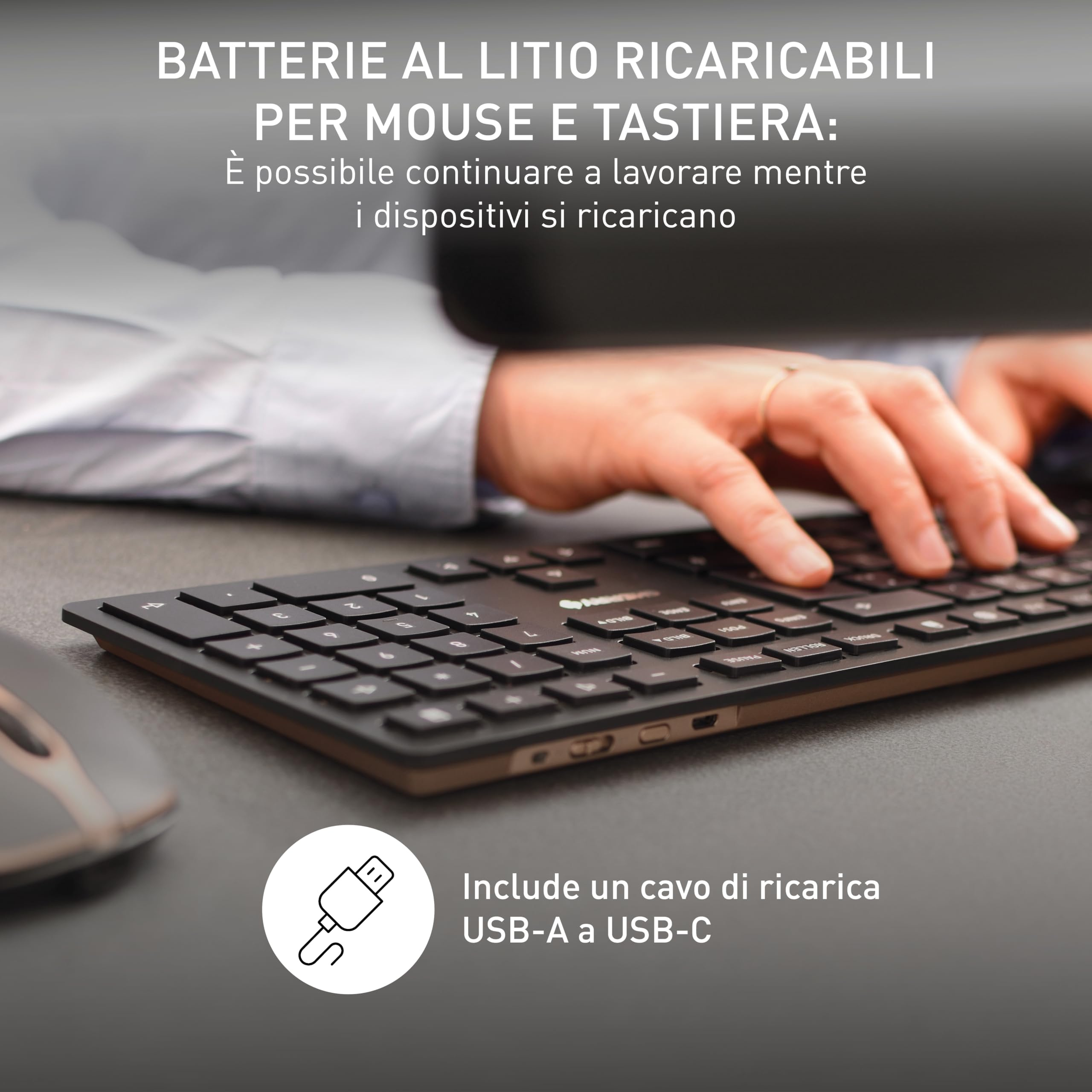 CHERRY DW 9100 SLIM, Set di Tastiera e Mouse Senza Fili, Layout per la Germania (QWERTZ), Connessione Bluetooth e Wireless 2,4 GHz, Tasti Silenziosi, Ricaricabile, Nero-Bronzo