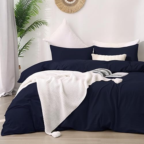 Miniatura 9 de ATsense Seamour - Funda de edredón de algodón lavado 100 algodón ultra suave y fácil de cuidar juego de ropa de cama de estilo simple