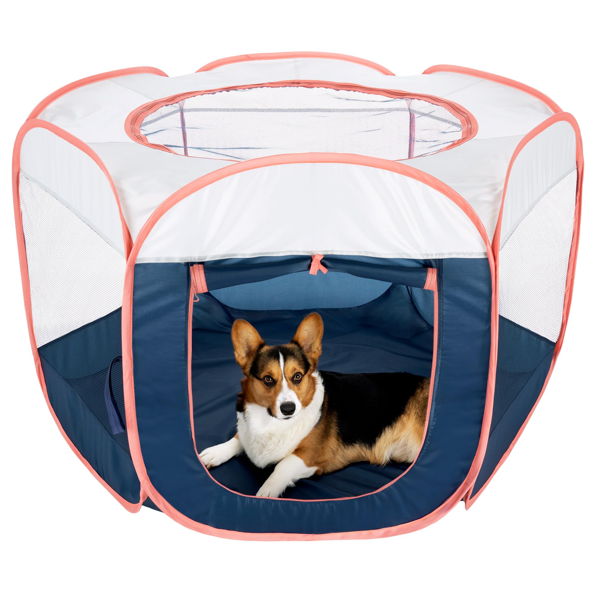 Furhaven Portable Playpen for Dogs and Cats, Pet Playground,Kennel Foldable Indoor Outdoor Zippered Puppy &amp; Kitten Crate - Navy, Large