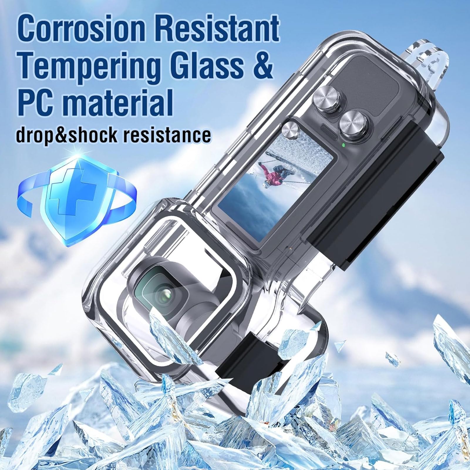 Funda Impermeable,Lente de Cristal Templado Plano Funda Impermeable para Cámara de Acción,Funda Impermeable para Cámara de Acción con Botón,para Buceo Natación
