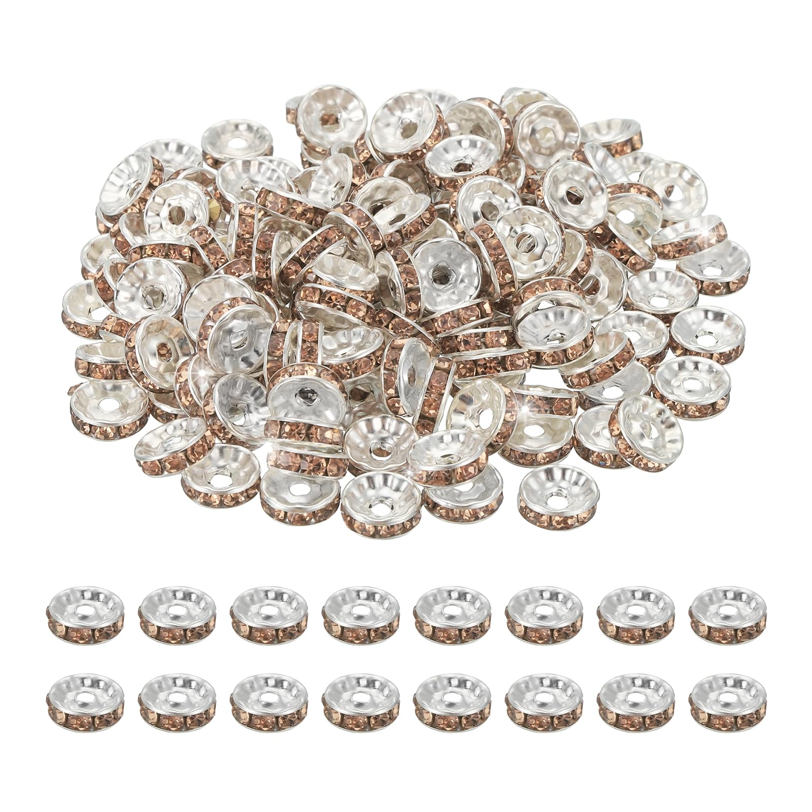 PATIKIL 10mm Rondelle Spacer Bead, 200 Pcs Crystal Rhinestone Loose Bead Spacers for Jewelry Making, DIY Bracelets, Necklace, Silver/Yellow