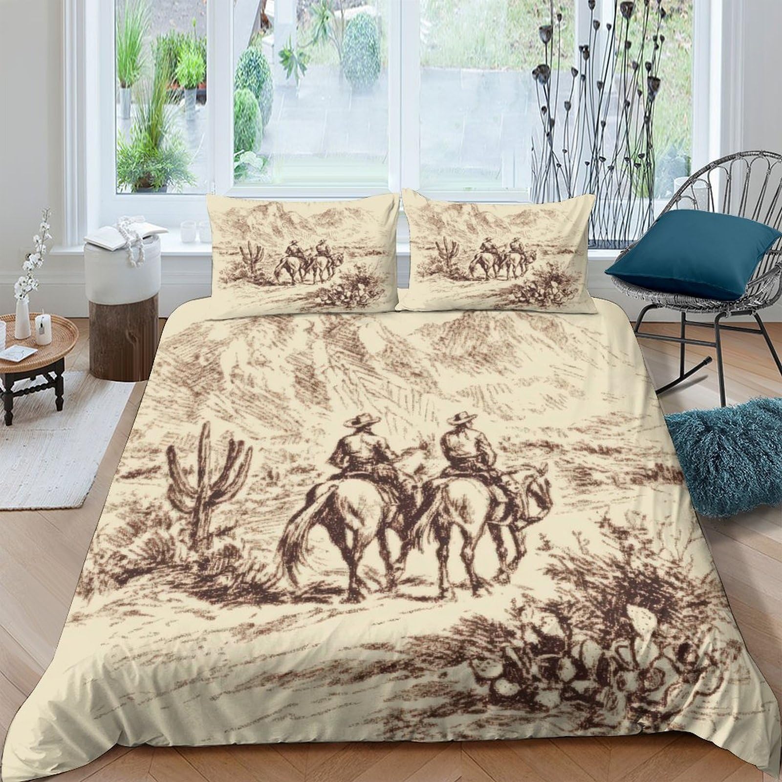 Ctjqhvkz Style-6 3D Printed Vintage Cowboy Fitted Sheet Microfiber Soft Breathable Western Landscape Bed Cover For Bedroom Guest Room Decor Single（135X200cm）