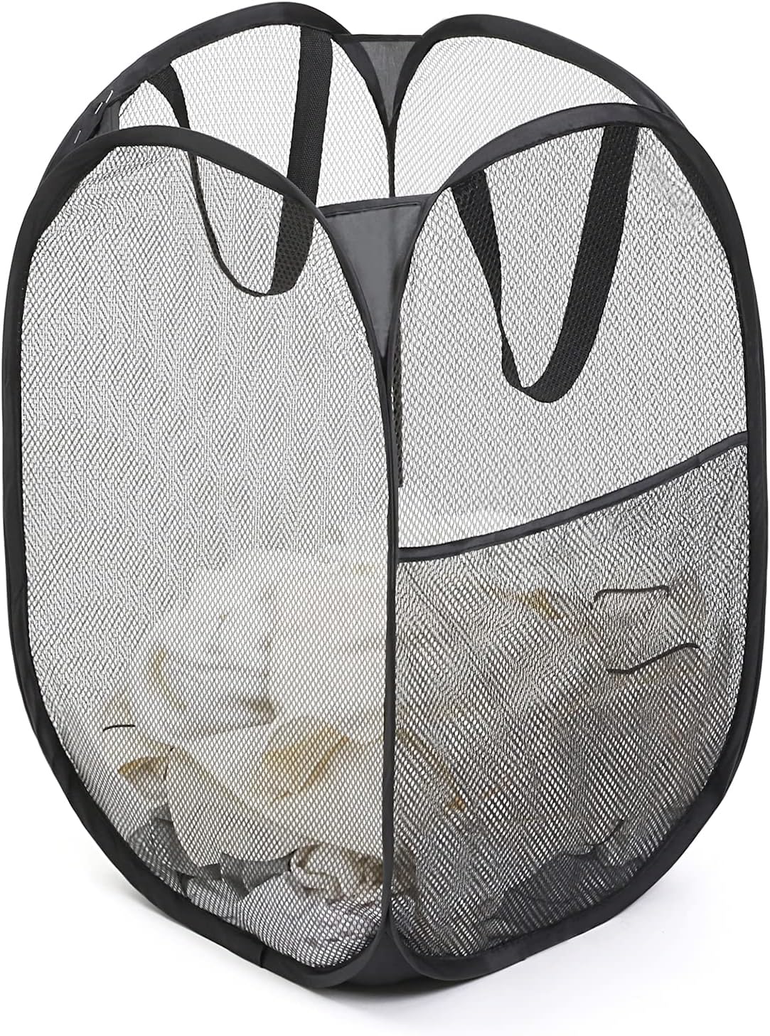 Astro 730-47 Laundry Basket, Black, Foldable, Mesh, Pop-up Laundry Bag, Laundry Basket with Handle