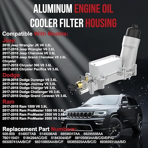 Vista 2 de 926-959 Adaptador de carcasa de filtro de enfriador de aceite de motor de aluminio para Jeep Cherokee Wrangler JK, Chrysler 300 Pacifica, Dodge