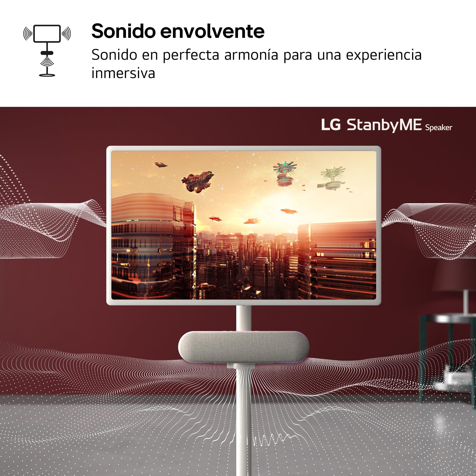 LG XT7S.AEUSLLA Altavoz Bluetooth Portátil StanbyME XT7S, Sonido Envolvente, Resistencia al Agua IPX5, hasta 16 Horas de Batería, Ideal para StanbyME, Anillo Ajustable, Iluminación, Potencia 20 W
