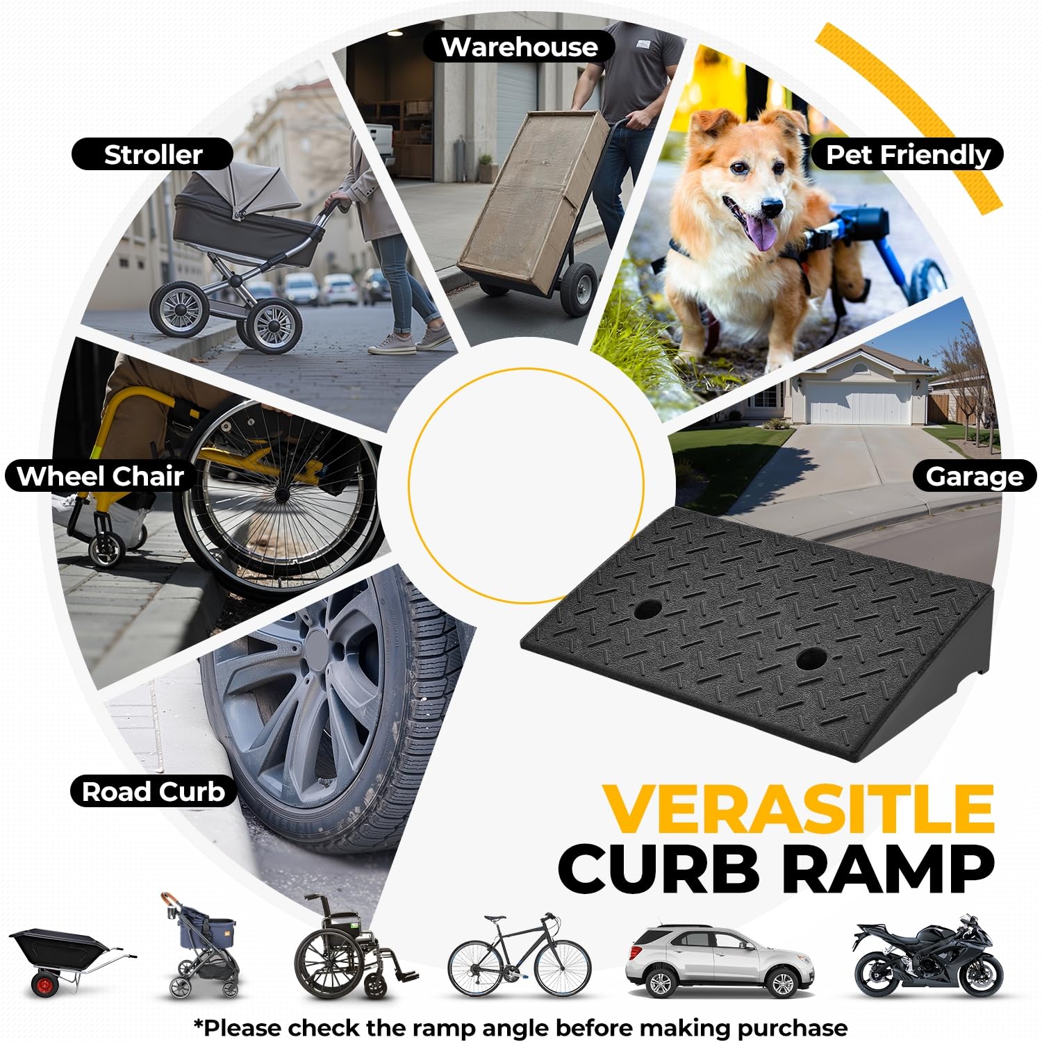 Auto Dynasty Rampas de goma, rampa de entrada de 4.3 pulgadas de altura de elevación, rampa de entrada de acera de 2 toneladas de capacidad de 4500 libras/2 toneladas para coches, camiones,