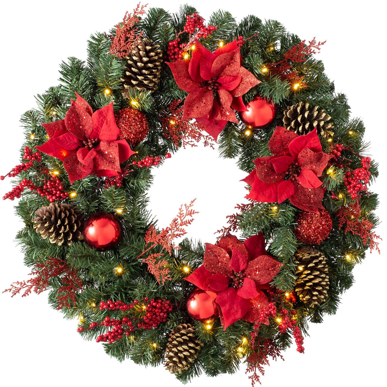 WeRChristmas Luxury Pre-Lit Decorated Wreath with 50 LED Lights