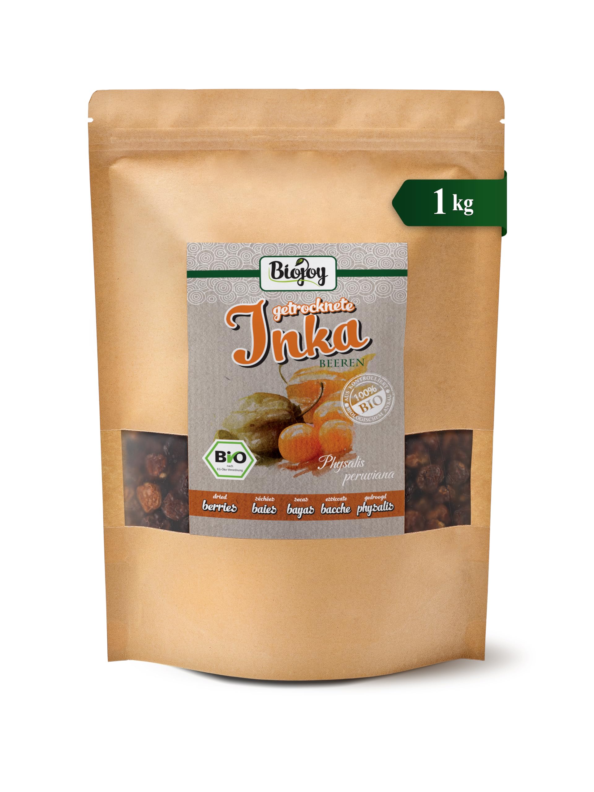 Biojoy Bacche di Inca BIO essiccate (1 kg), Physalis senza zucchero aggiuntо e senza zolfo