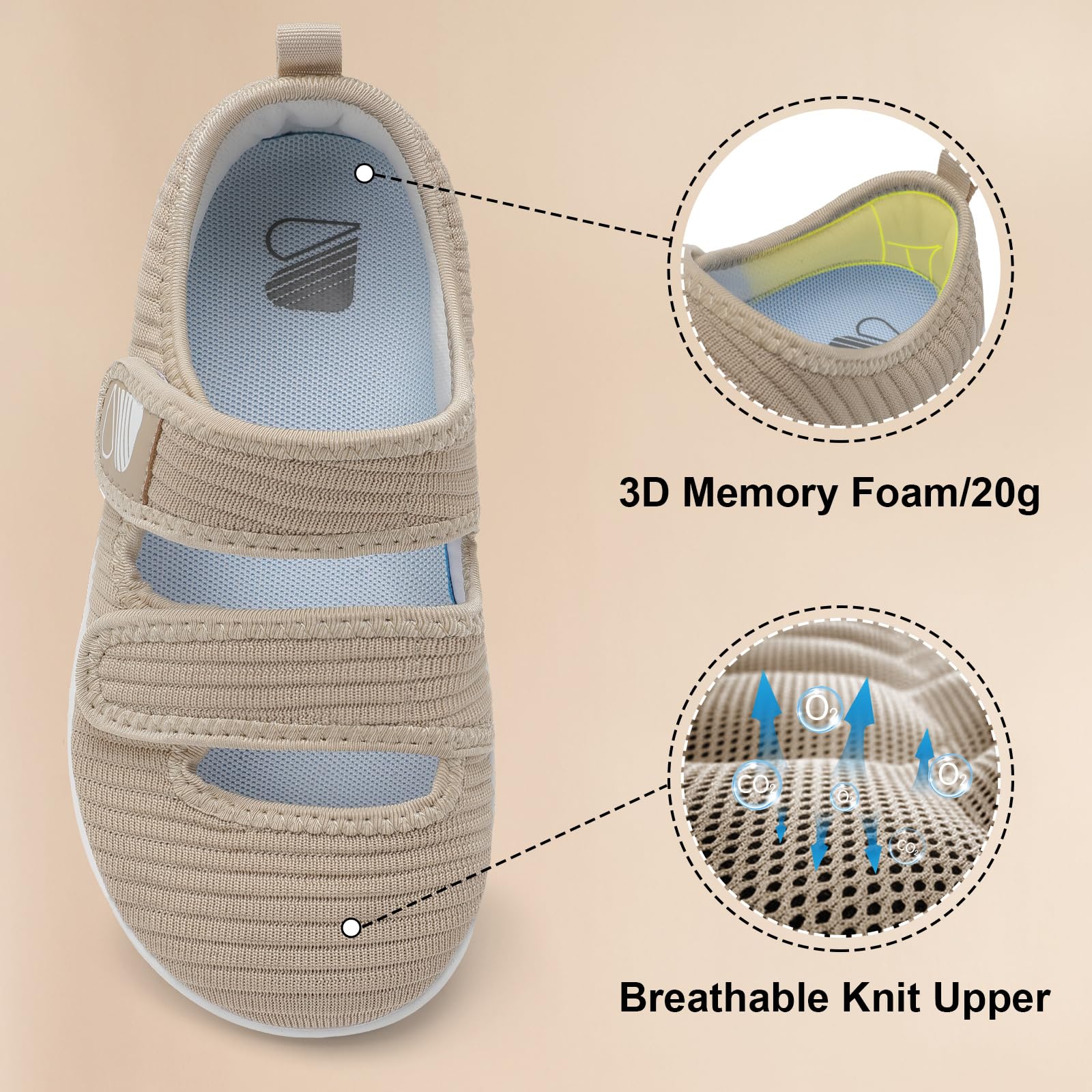 Besroad Zapatos para caminar para mujer, zapatos anchos para diabéticos, ajustables, informales, transpirables, sin caída, para artritis, edema, para interiores y exteriores