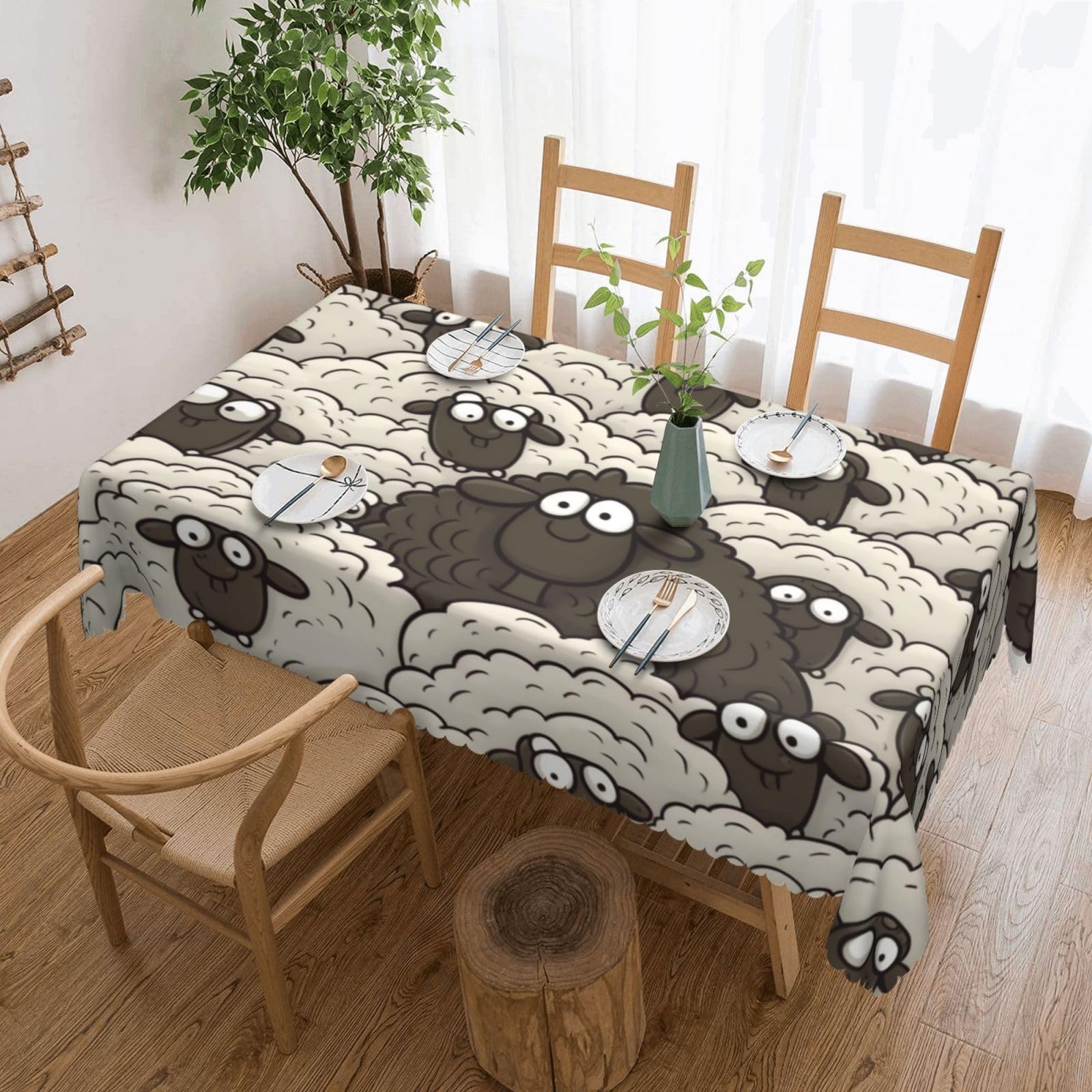 FodPand Cartoon Black White Sheep Tablecloths for Rectangle Tables 54 x 72 Inch - Reusable Washable Dining Table Clothes - Stain and Wrinkle Resistant Decorative Fabric Table Cover for Wedding Party